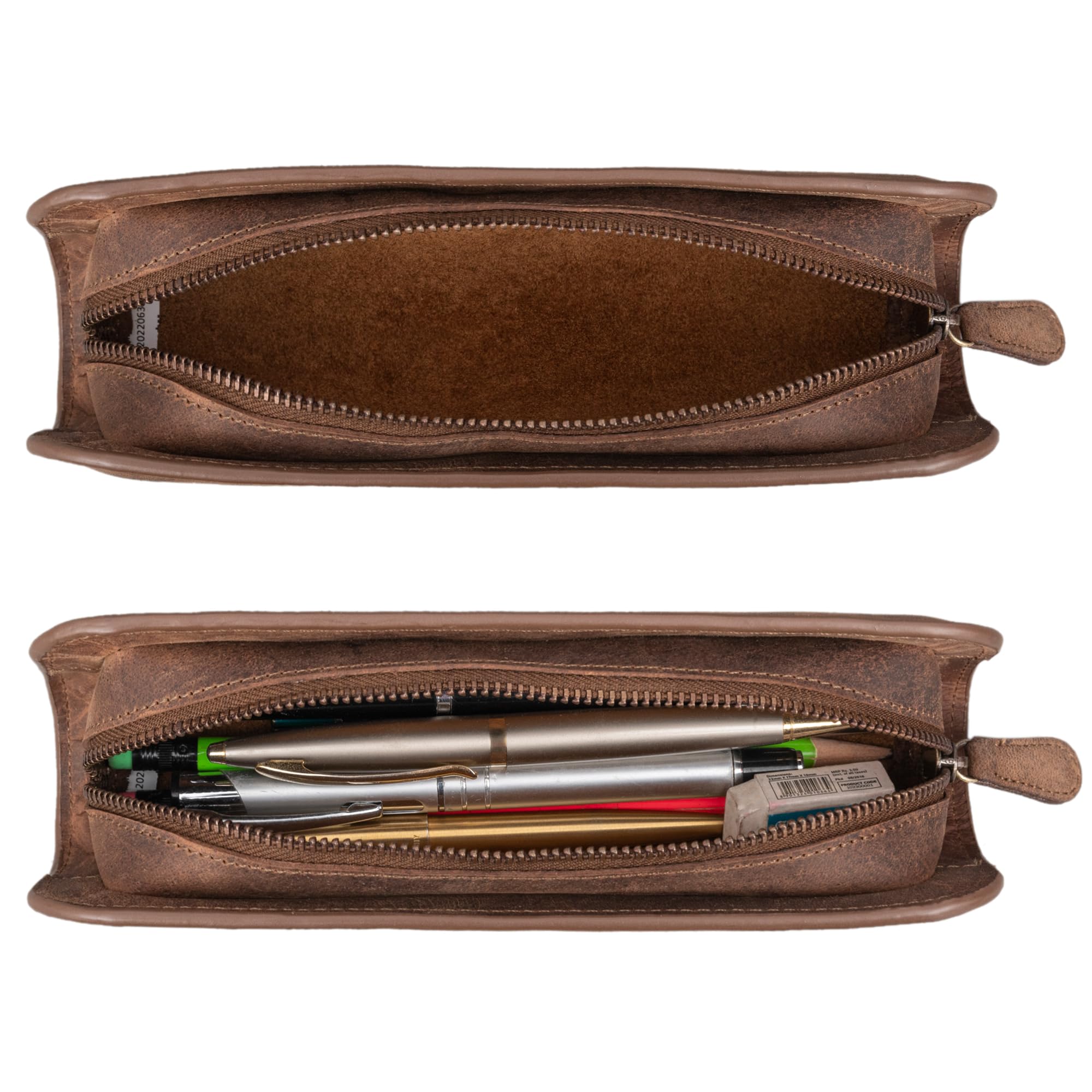 STILORD "Alfie" Leather Pencil Case Vintage Pen Case Stationary Organiser for Women Men Pencil Pouch in Genuine Leather Colour:Middle Brown - Image 4