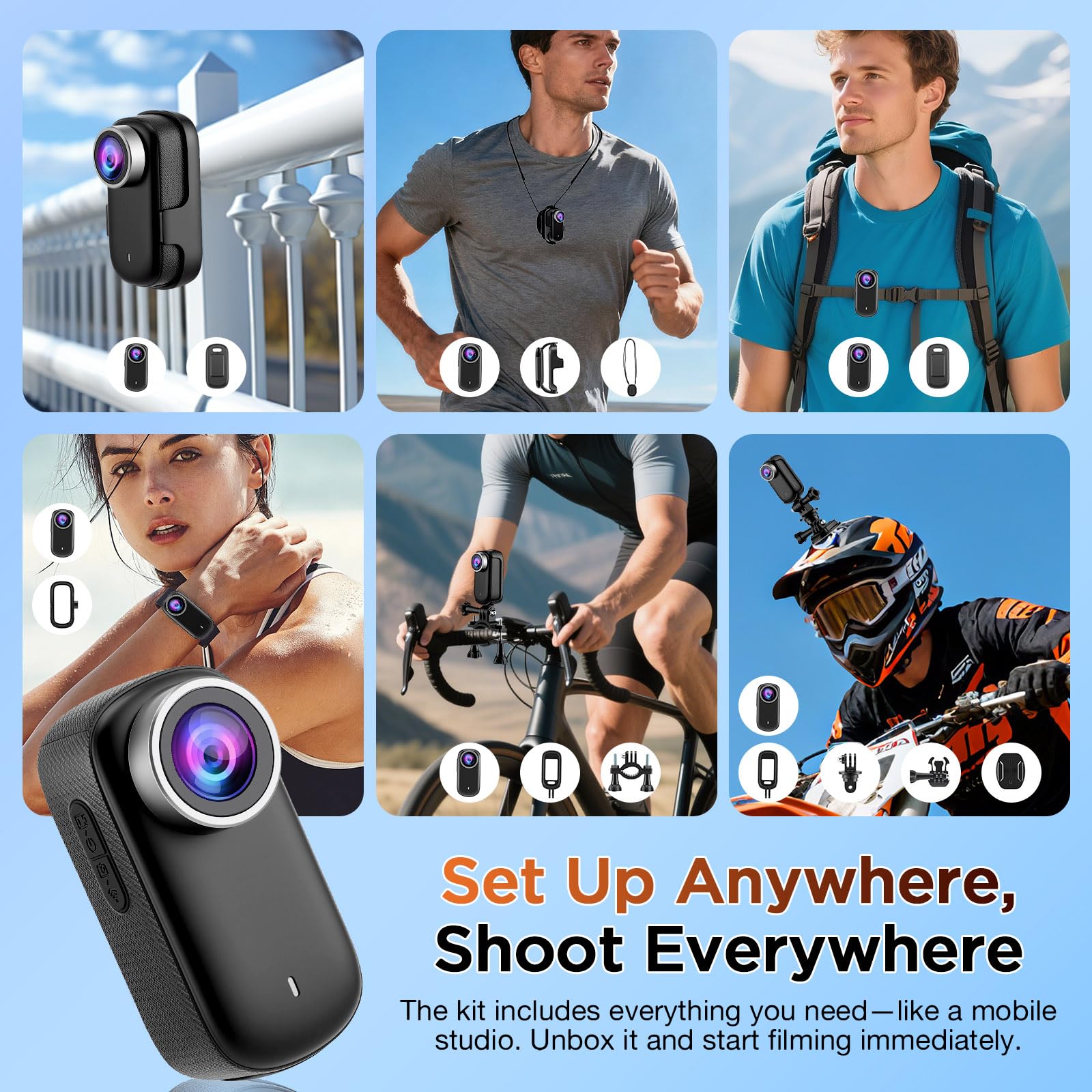 4K Action Kamera Mini Bodycam 180° Drehbarer Bildschirm Magnetische Freihändig POV Kamera 64GB Karte 30m Wasserdicht Unterwasserkamera