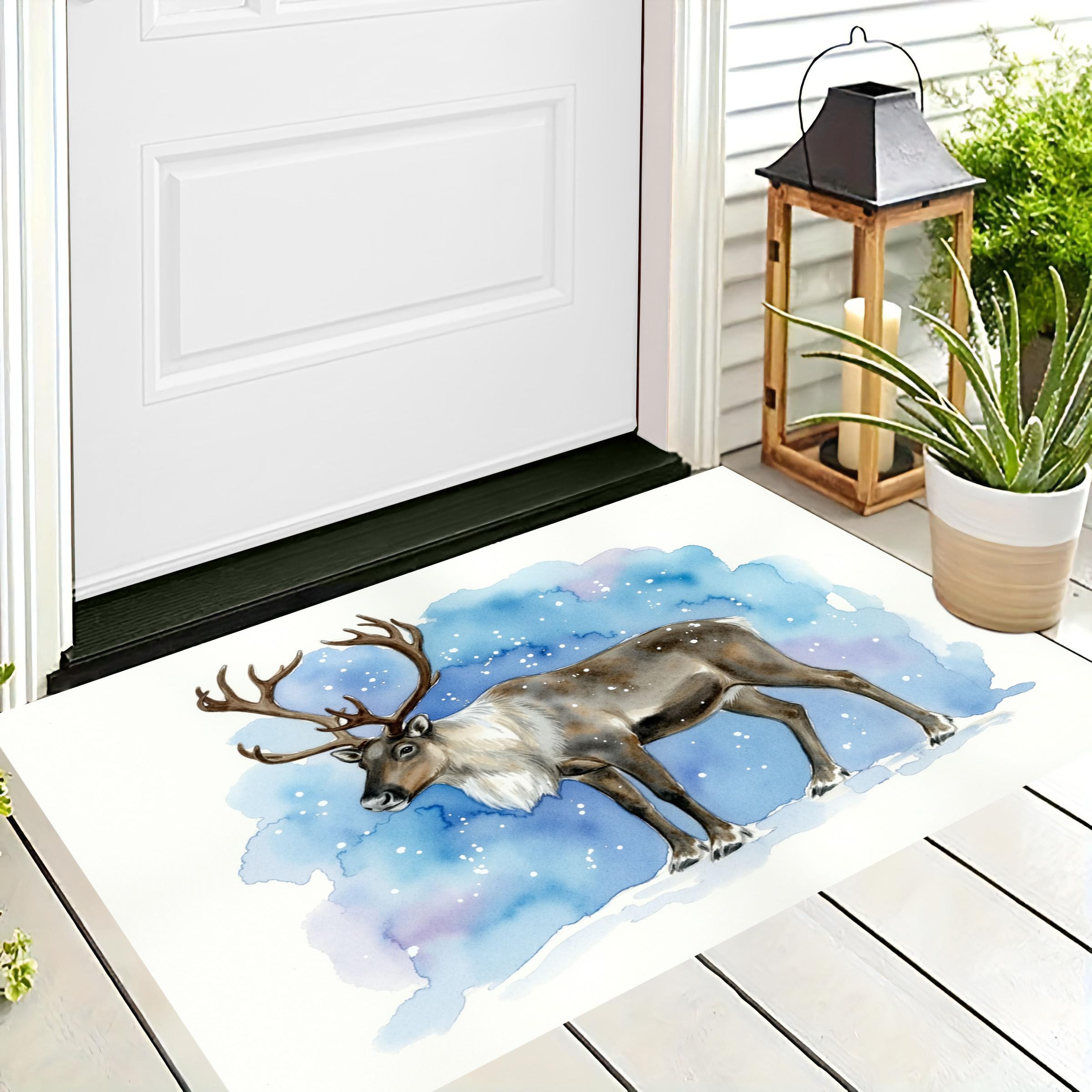 Felpudo Entrada Casa 90 x 150 cm, Alfombra para Puerta Nieve Antideslizante Lavable Alfombrilla Animales De Acuarela De Invierno Absorbentes para Entrada, Pasillo, Cocina