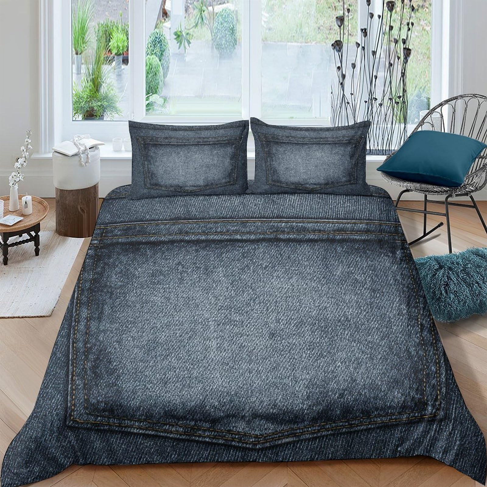 Ctjqhvkz Style-6 3D Printed Denim Texture Fitted Sheet Microfiber Soft Breathable Stone Wash Mattress Cover For Bedroom Decor Single（135X200cm）