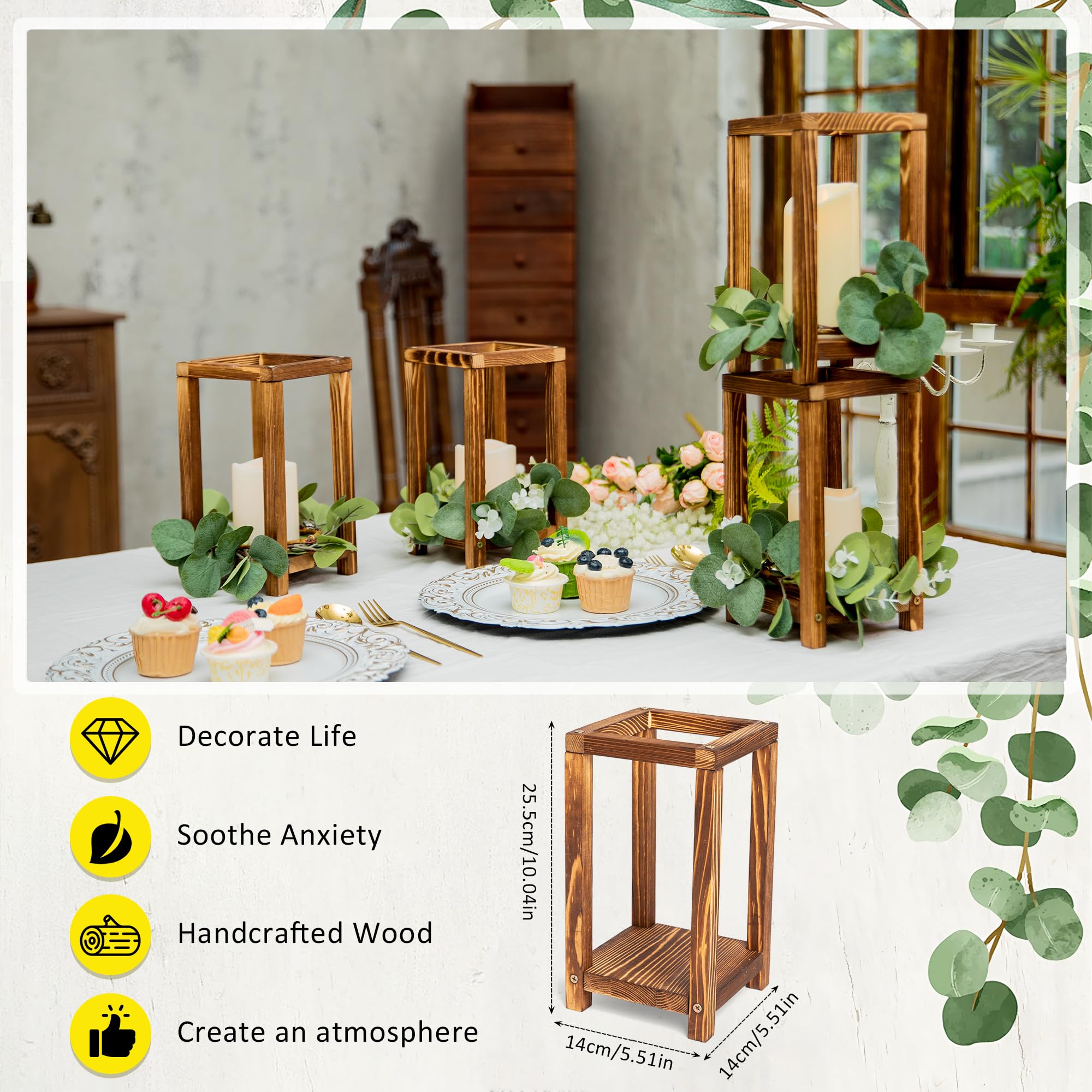 HPC Decor - 12 piezas de centro de mesa de madera para bodas, candelabros, faroles decorativos para mesas rústicas de boda, farol de vela de granja para chimenea, boda de granero, decoración del