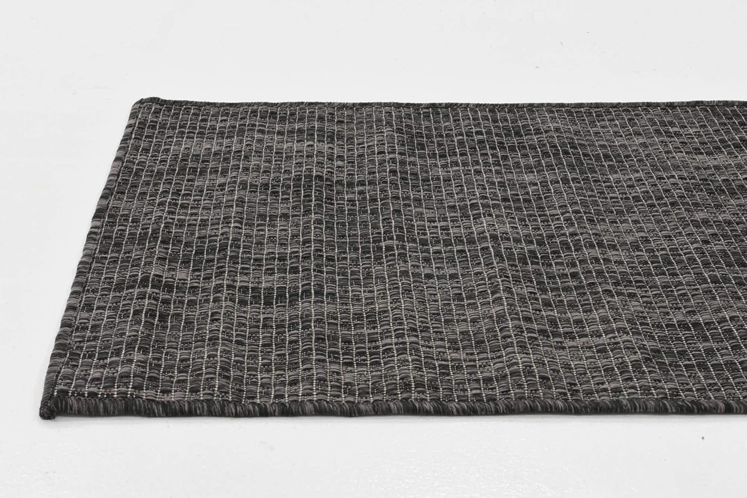 Black Flatweave Outdoor Runner Rug, 2' x 6', Synthetic