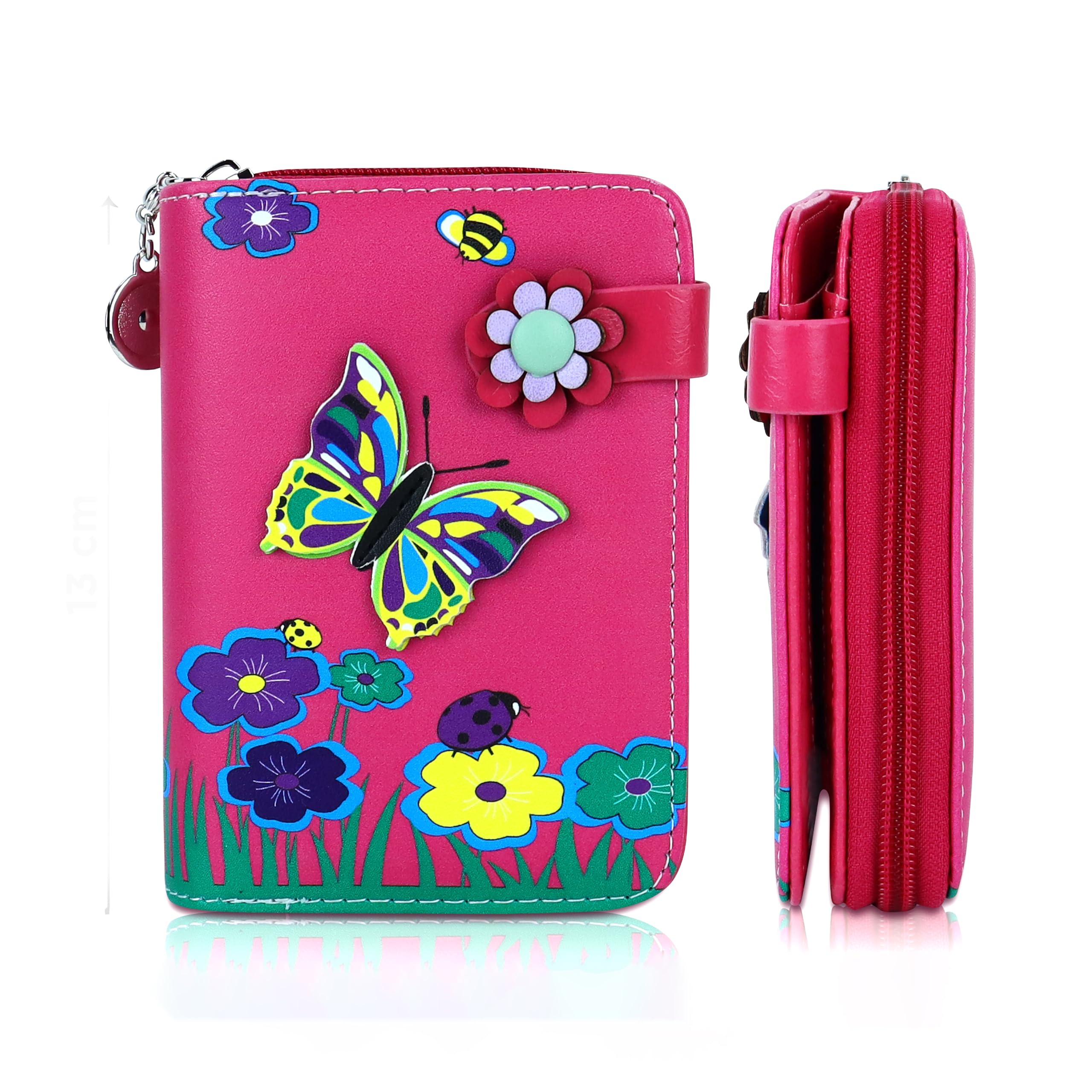 Small Wallet for Women, PU Leather Printed Mini Zipper Wallet for Girls, Credit Card Holder Organizer Coin Purse for Girls (SWW-8-Dark Pink)-image-16
