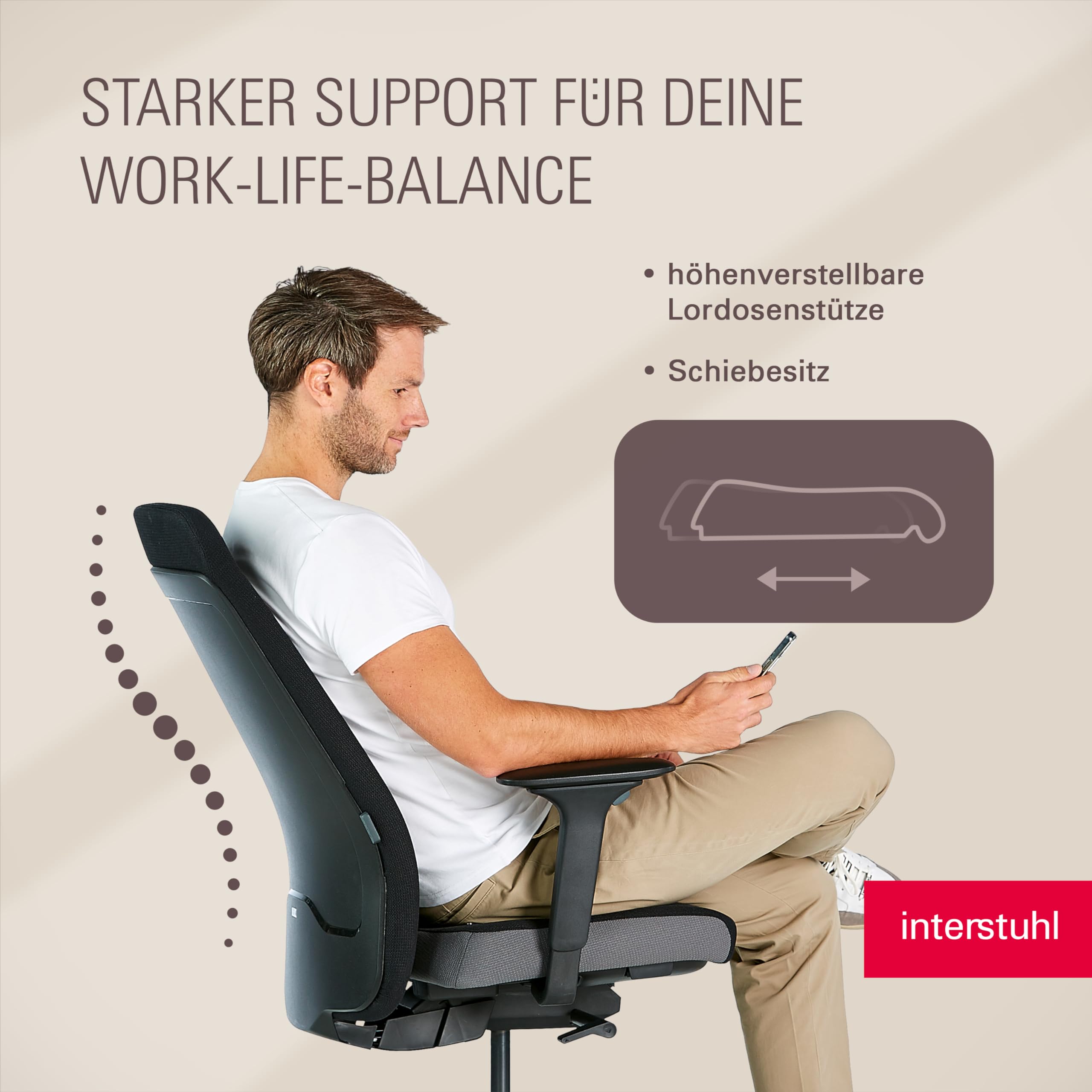 Interstuhl Style Soft+ Ergonomischer Bürostuhl mit hoher Rückenlehne – Schreibtischstuhl für große Personen, Belastbar bis 150kg, 10 J. Garantie, Made in Germany, schwarz