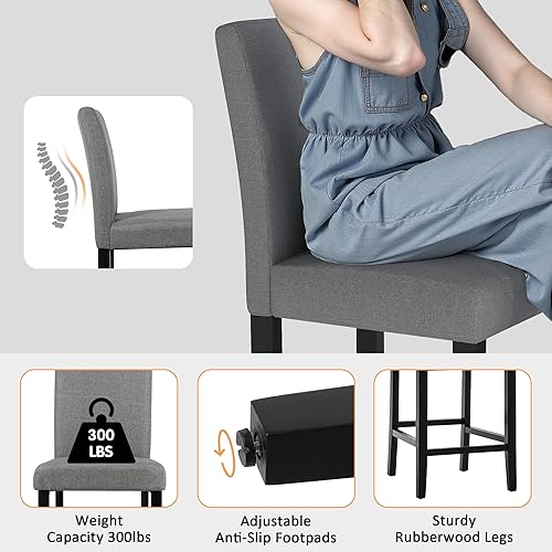 Miniatura 4 de GOTMINSI Taburete de bar tapizado clásico de 24 pulgadas, juego de 4 taburetes de bar con patas de madera maciza y tela gris