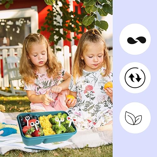 Miniatura 5 de RAYNAG Caja Bento de 40 piezas para niños, palillos de dientes de plástico con dibujos animados, adorables loncheras estilo ojo