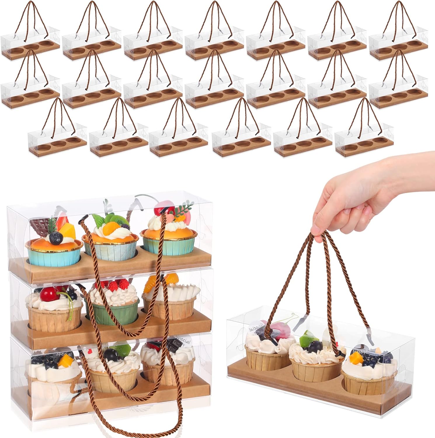 20 Pieces Clear Cupcake Boxes 9 x 3 x 3 Inch Portable