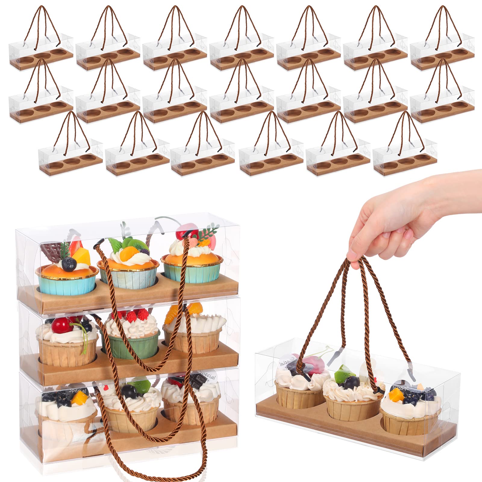 Scatole Per Cupcake, 20 Pezzi Scatola Per Muffin, Scatole Per Pasticceria, con Finestra Di Osservazione e Supporto Interno Rimovibile, per Biscotti, Cupcakes, Confezioni Pasticceria, Muffin (4 Foro