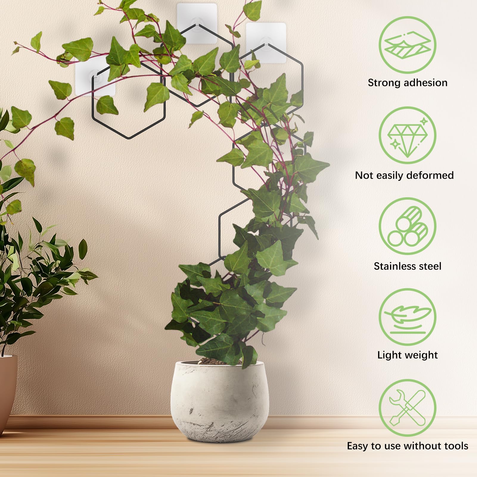 Chain Trellis for Climbing Plants 18 Pieces, Wall Chain Trellis for Plants with 6 Wall Hooks - Image 3