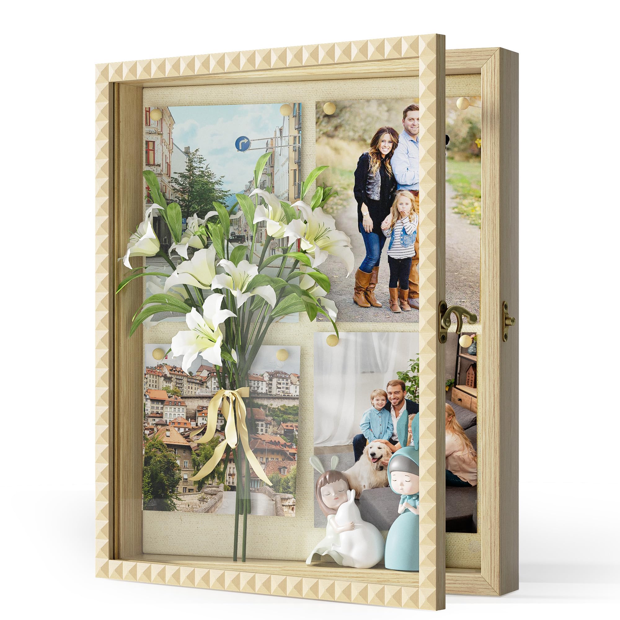 SZQINJI 13x16 Diamond Shape Shadow Box in Natural Wood