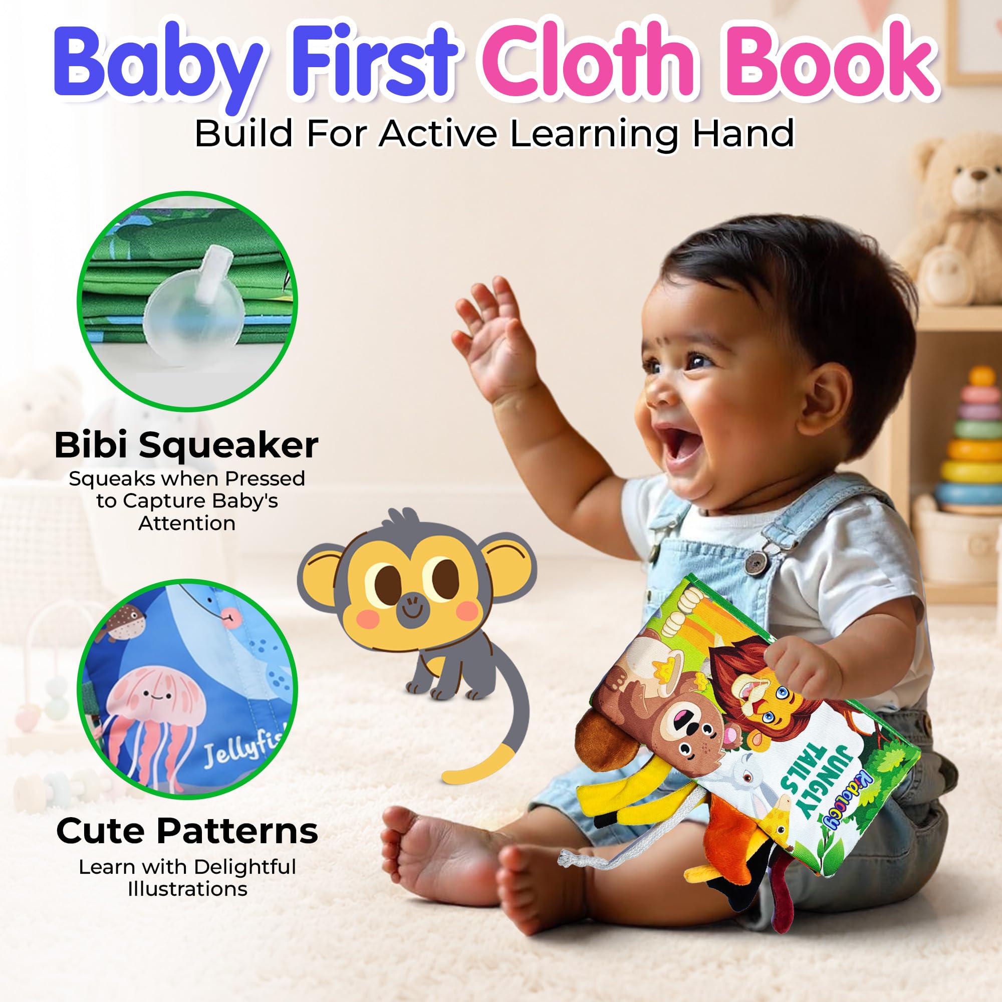 Kidology Baby Book Tummy Time Soft Cloth Book for Babies | Sensory Touch & Feel Toy for Infants 0-12 Months | Colorfull Learning Book for Kids| Baby Gift (Single Book) 4