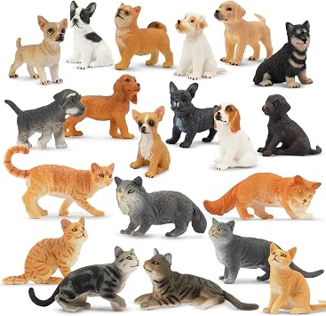 Toymany 20PCS Realistic Cat and Dog Figurines Playset, Cat Dog Cake Toppers Christmas Birthday Gift for Kids