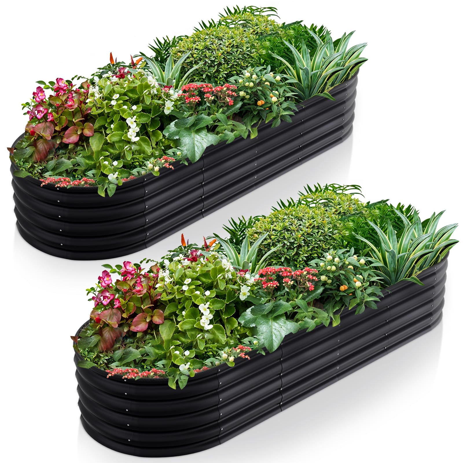 Warmiehomy 2 Packs 240x80x42cm Extra Large Raised Garden Bed Kit, Metal Planter Box Outdoor with Reinforced Rods, Rounded Galvanised Bottomless Raised Beds for Garden, Anthracite