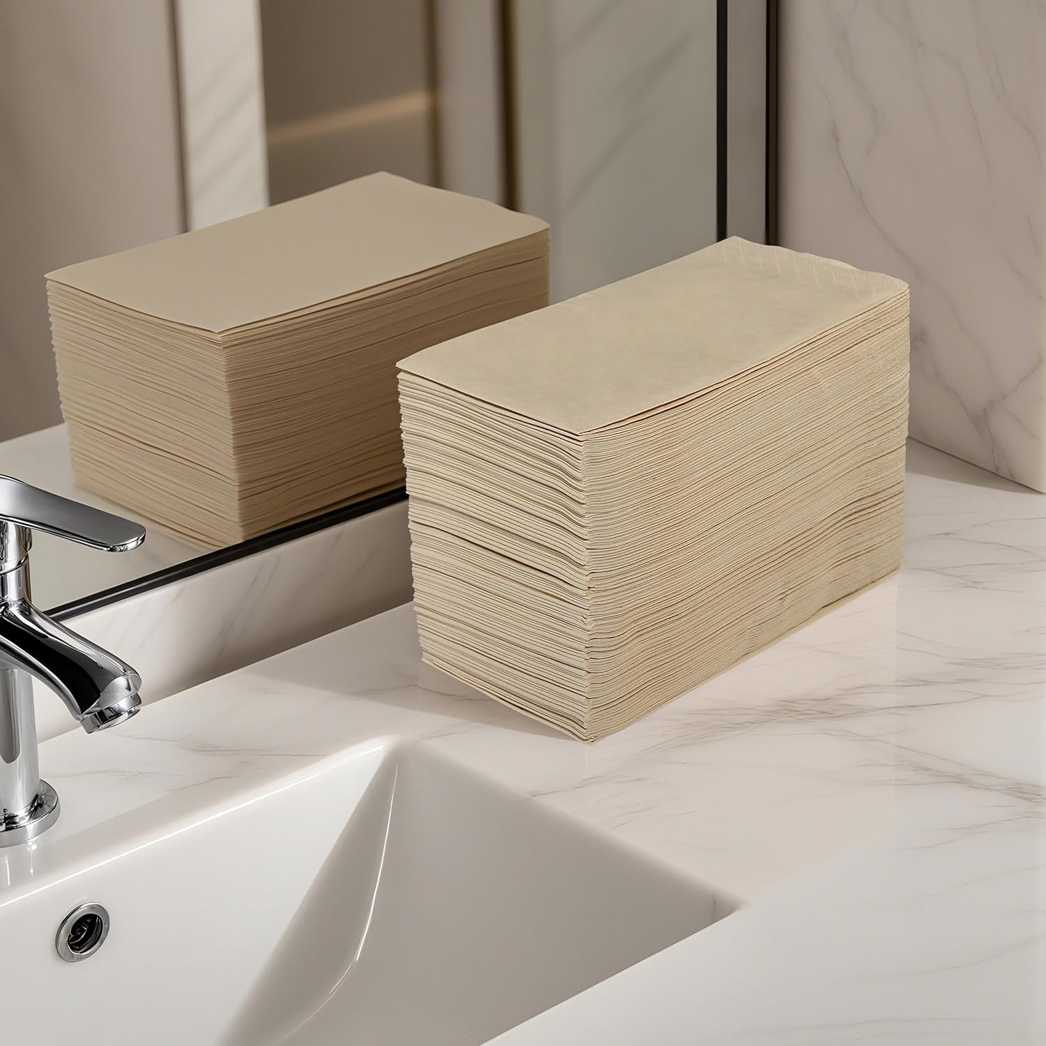 MORGIANA 2-Ply Bamboo Paper Napkins, 300-Count Brown Unbleached Paper Hand Towels for Bathroom & Kitchen, Eco-Friendly
