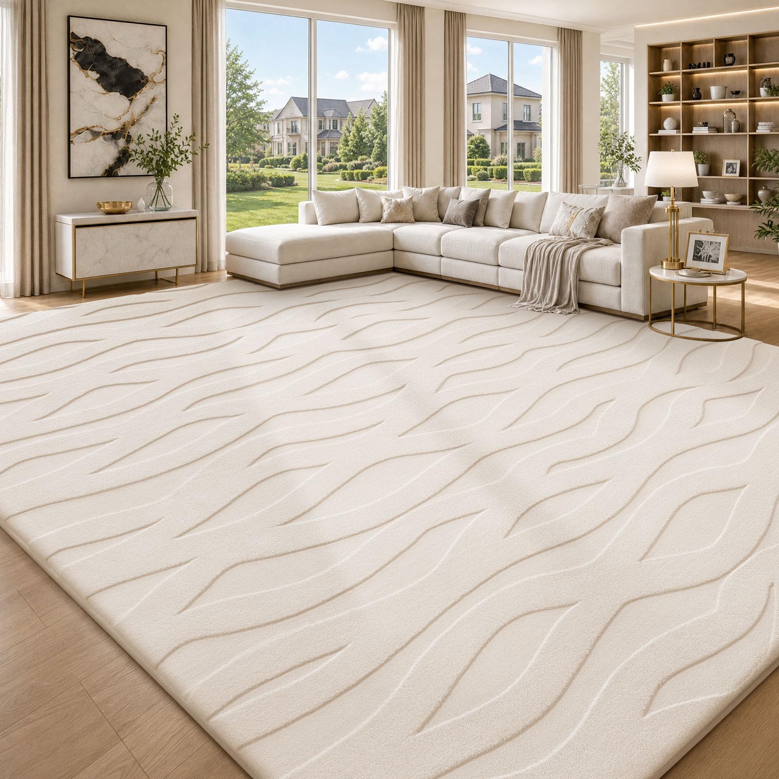Sour Lemon Large Rugs Living Room 240x300cm, Washable Cream Rug for Bedroom