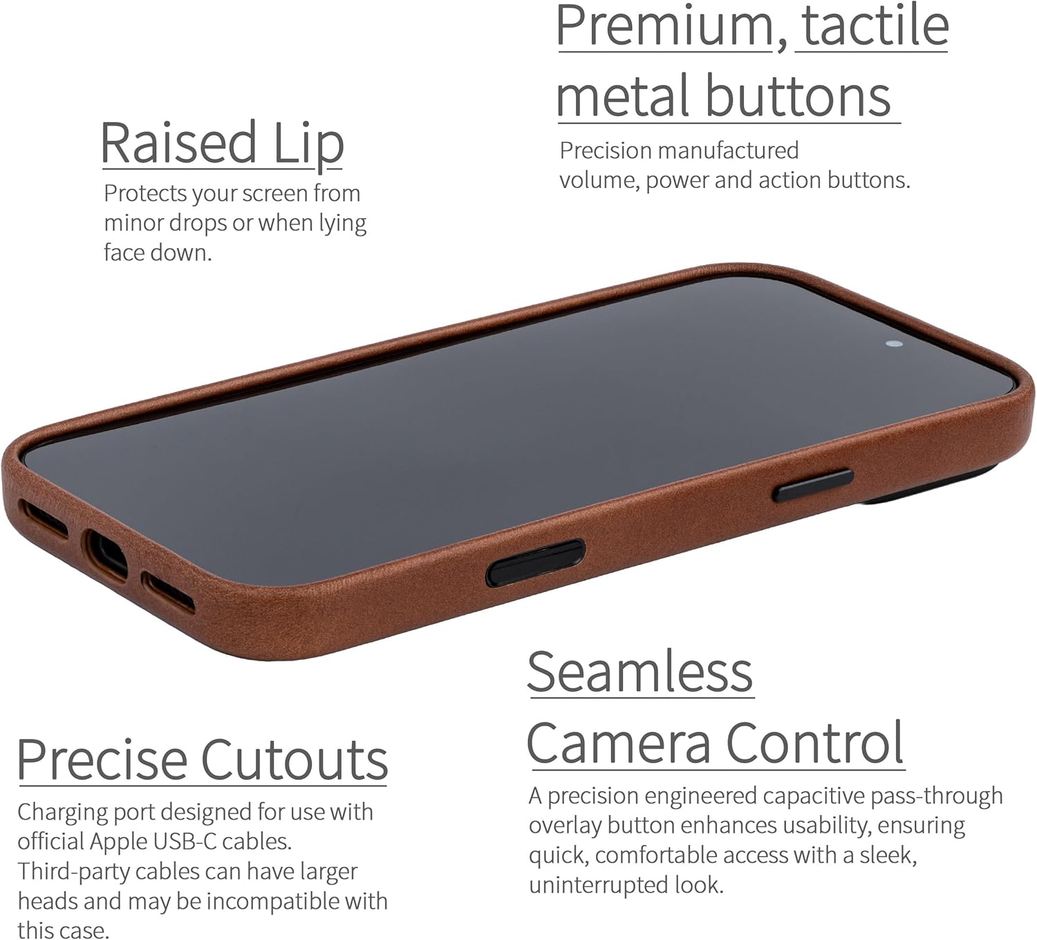 Dockem Genuine Leather Case for iPhone 17 Pro Max Compatible with MagSafe, with Capacitive Camera Control Button (MSGL, Brown) - Image 3