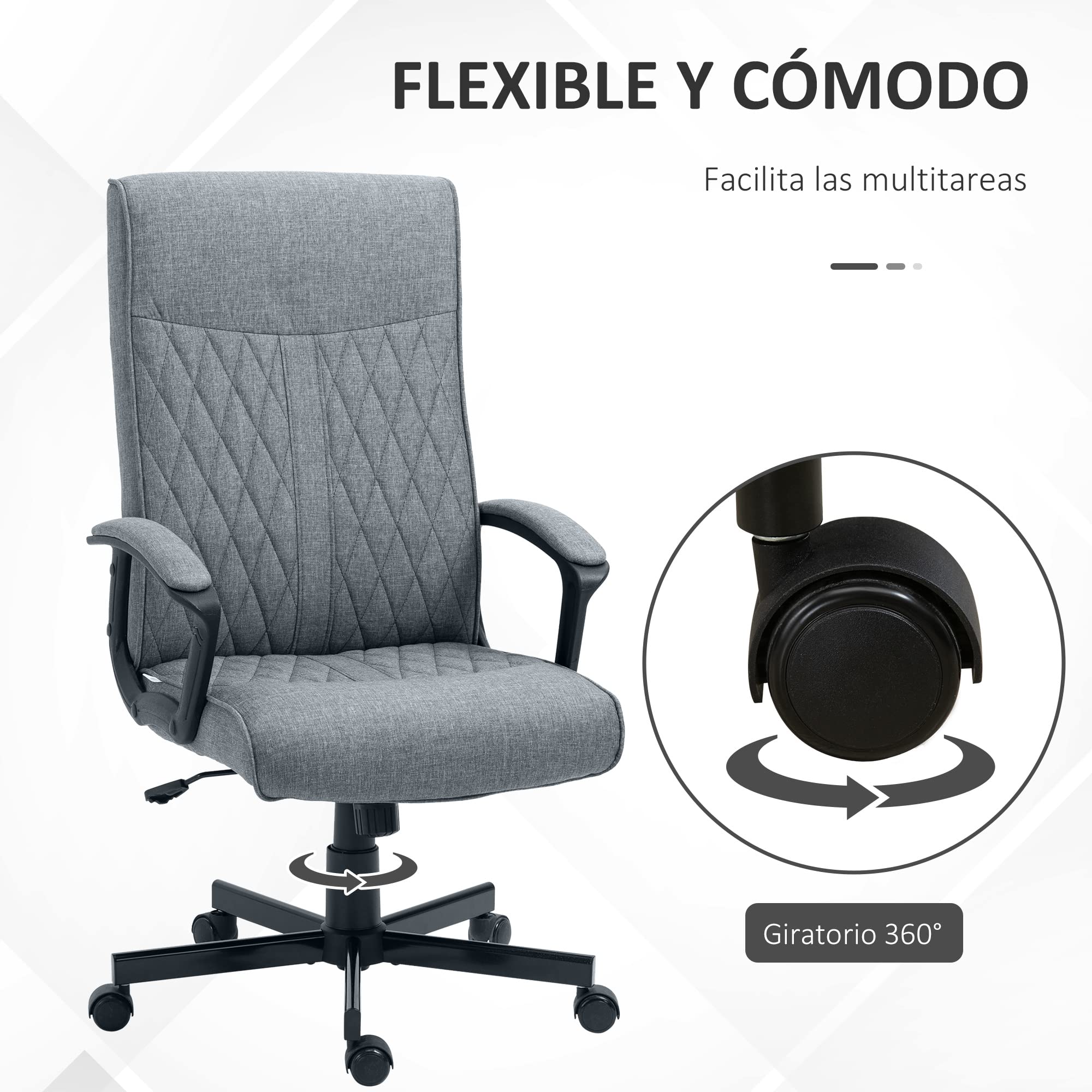 Vinsetto Silla de Oficina Giratoria PU 65x72x102-112,5 cm Gris Oscuro | Silla de Escritorio Basculante, Respaldo Alto, Altura Ajustable, para Salón Oficina, Carga 120 kg