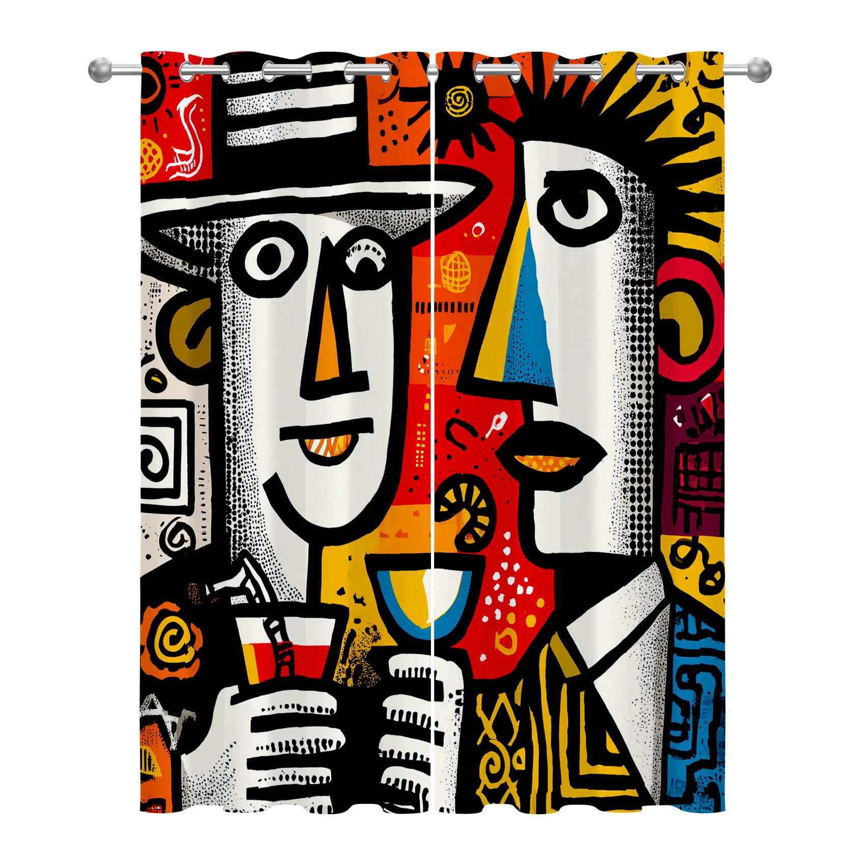 Mistela Abstrakte Kunst Verdunklungsvorhänge - Gardinen Moderne Graffiti Blickdicht Vorhang mit Ösen Verdunklungsvorhänge für Kinderzimmer Wohnzimmer Schlafzimmer Dekoration - 2er Set - H220 x B140cm