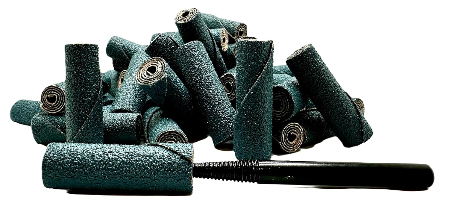 1/2” Diameter x 1-1/2” Length x 1/8” Pilot Hole 80 Grit Zirconia Straight/Untapered Cartridge Roll, 50 Pack, Includes 1x CR-9 Mandrel