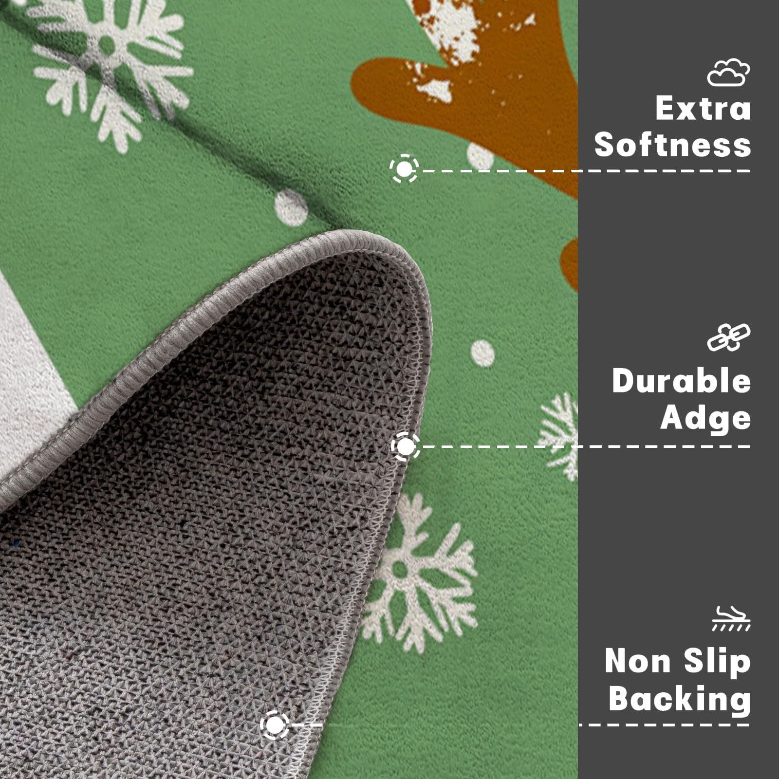 Felpudo Alfombra de Entrada Lavable, Dibujos Animados Interior Renos Copos De Nieve Pequeña Alfombra Antideslizante Suave Superfina para Cocina Baño Dormitorio 80x120cm, Verde