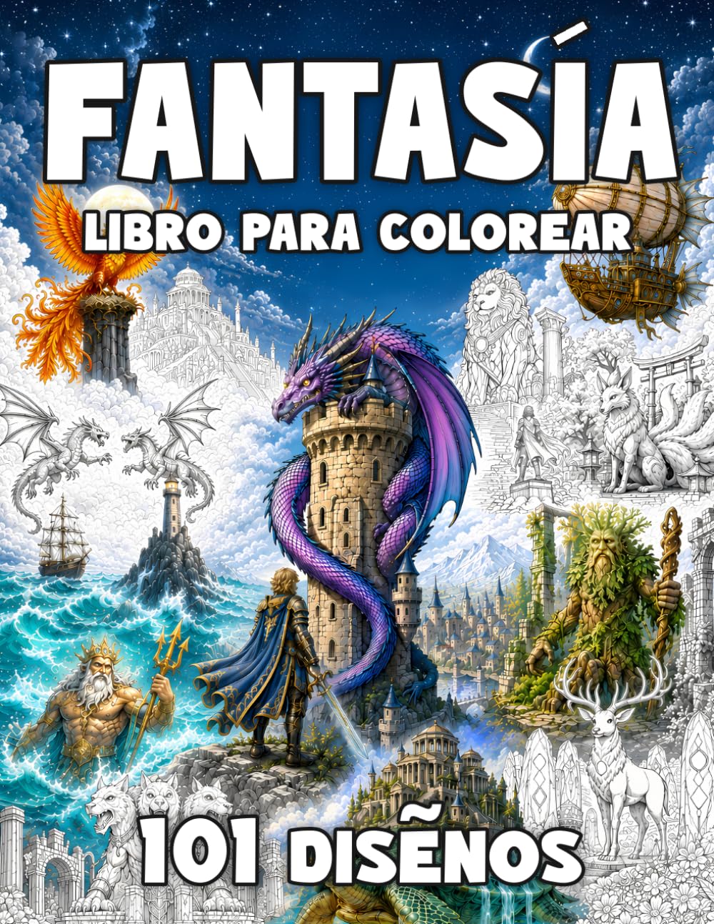 Libro de colorear de fantasía para adultos y adolescentes: 101 diseños épicos para colorear: libro antiestrés para relajarte con dragones, criaturas ... colorear con 101 diseños – formato grande)