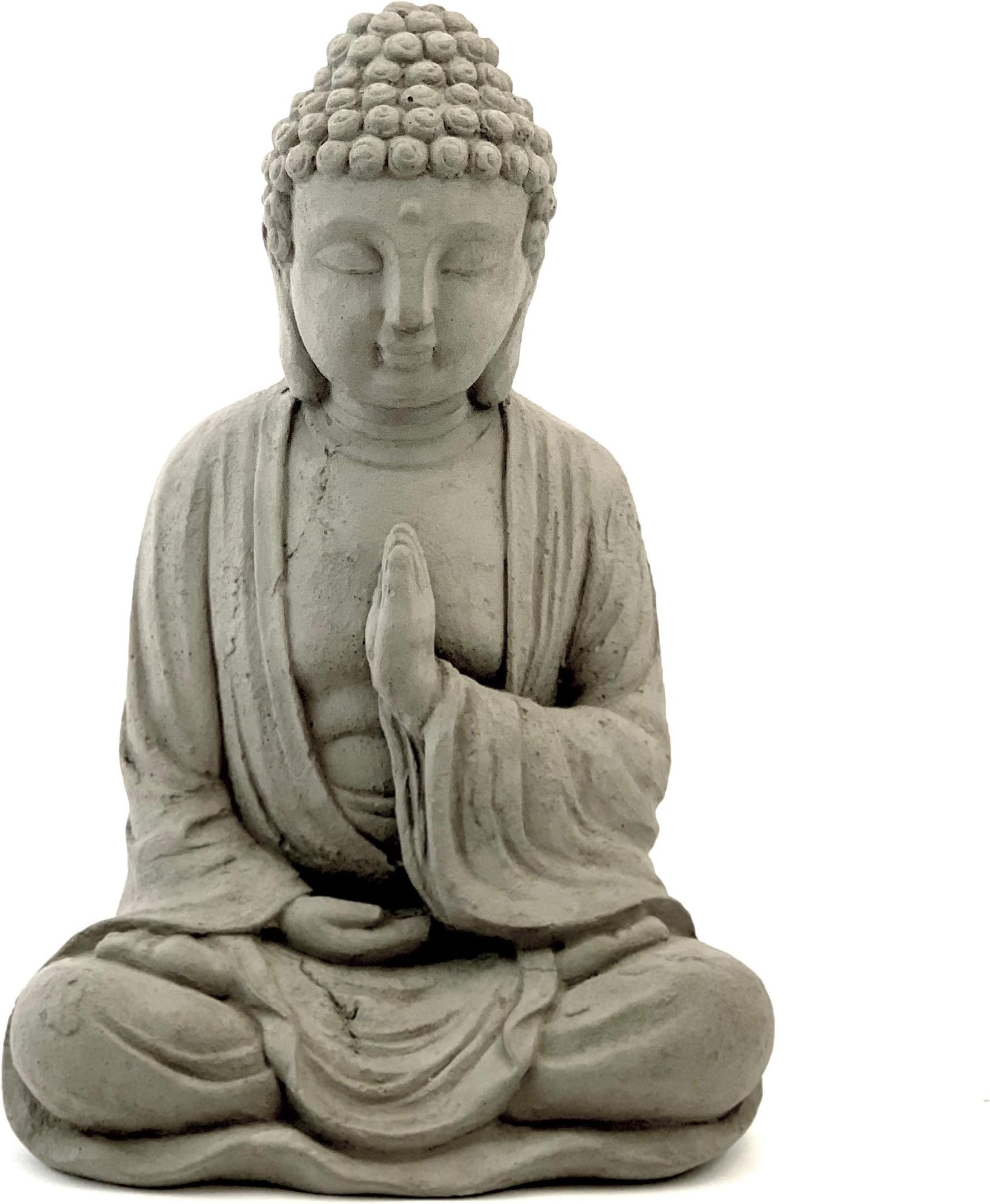 Blessing Buddha Statue: Durable Solid Stone with Distressed Texture. Unique Home Décor, Garden Accent. Sealed for Outdoors. Handcrafted USA. (Antique/Gray)