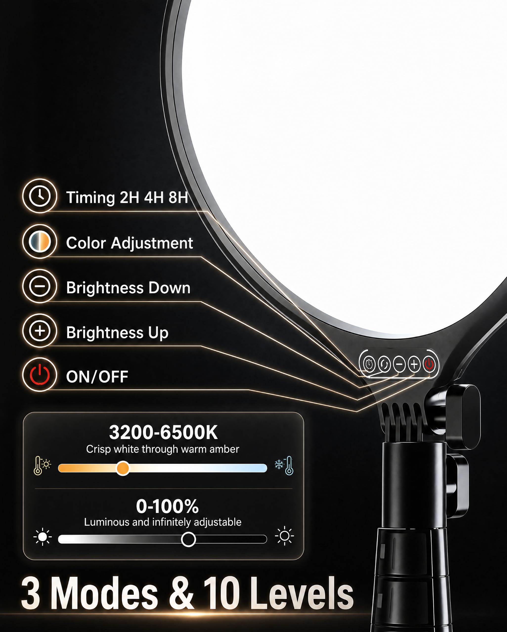 UBeesize Anello luminoso LED per selfie da 10 pollici con supporto treppiede regolabile da 150 cm, supporto per telefono e telecomando per iPhone TikTok, YouTube Live, videoconferenze e trucco