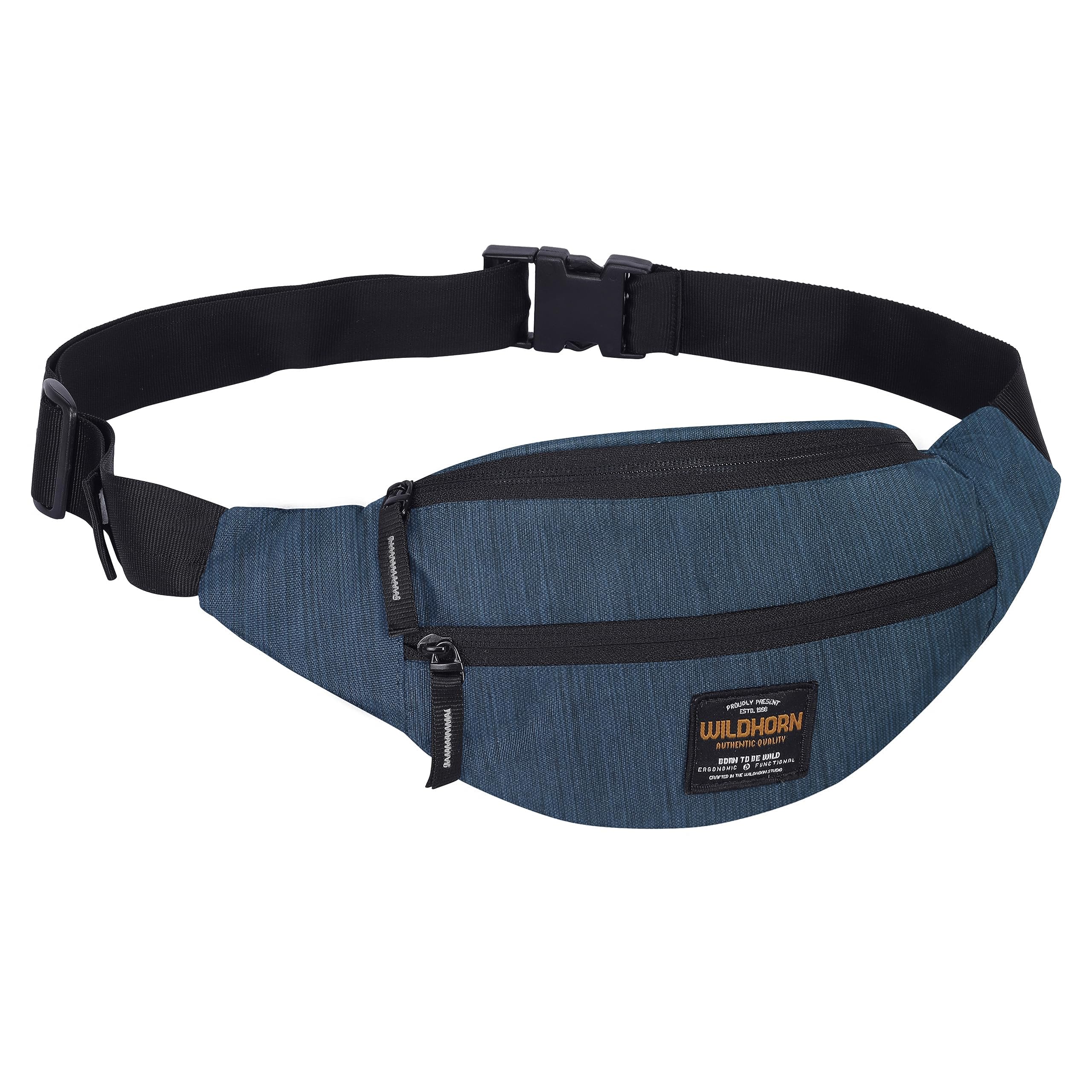 wildhorn 2.4L Waist Bag for Men Women I Ultra Strong Stitching, Sturdy Zippers, Waterproof, Large Fanny Pack for Hiking Travel Camping Running Sports with Adjustable Strap (Blue Melange)-picture-21