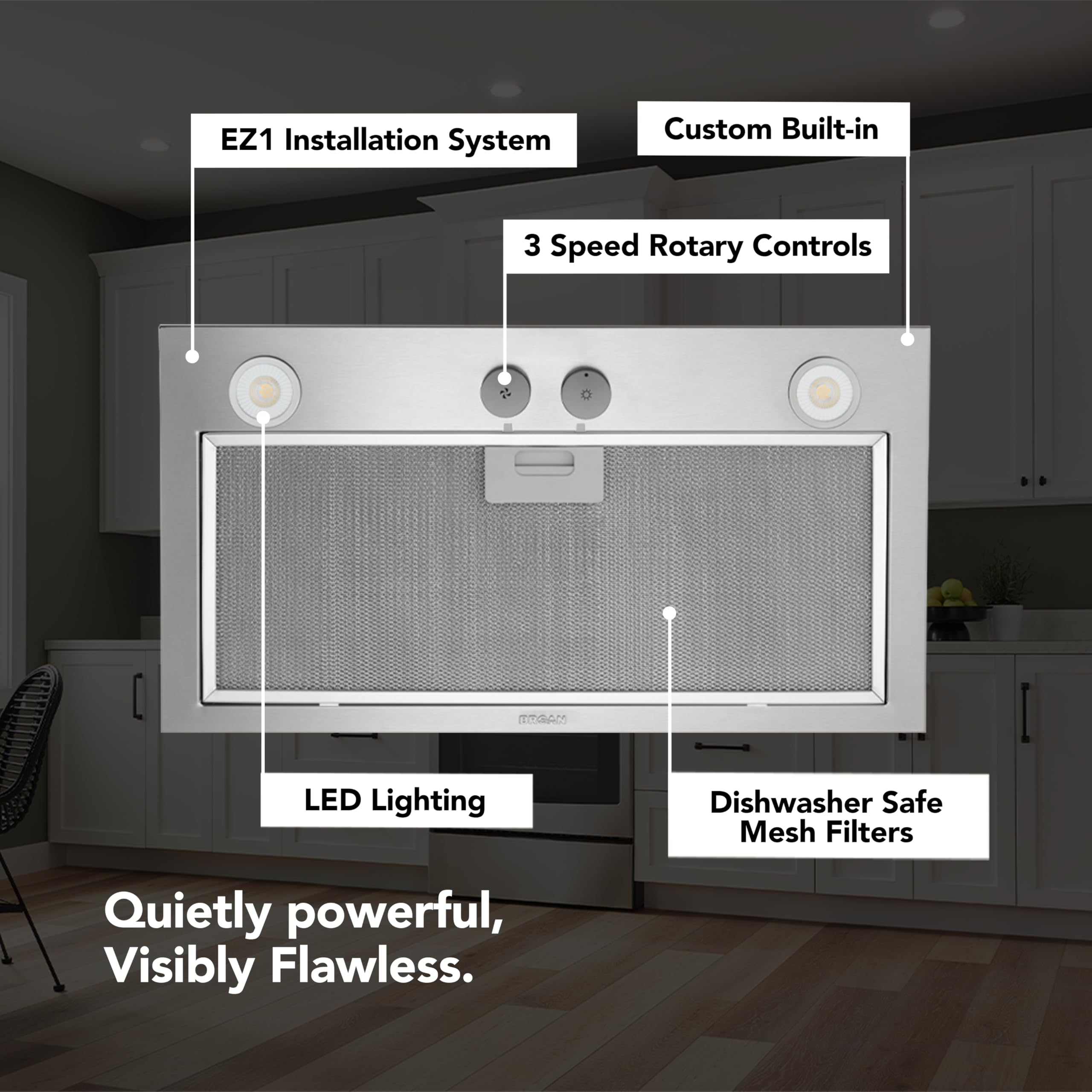Broan- NuTone PM400SS Custom Cabinet Built-in 3-Speed Power Pack Insert with LED Lighting and 450 Max Blower CFM, 21-Inch, Stainless Steel - 4