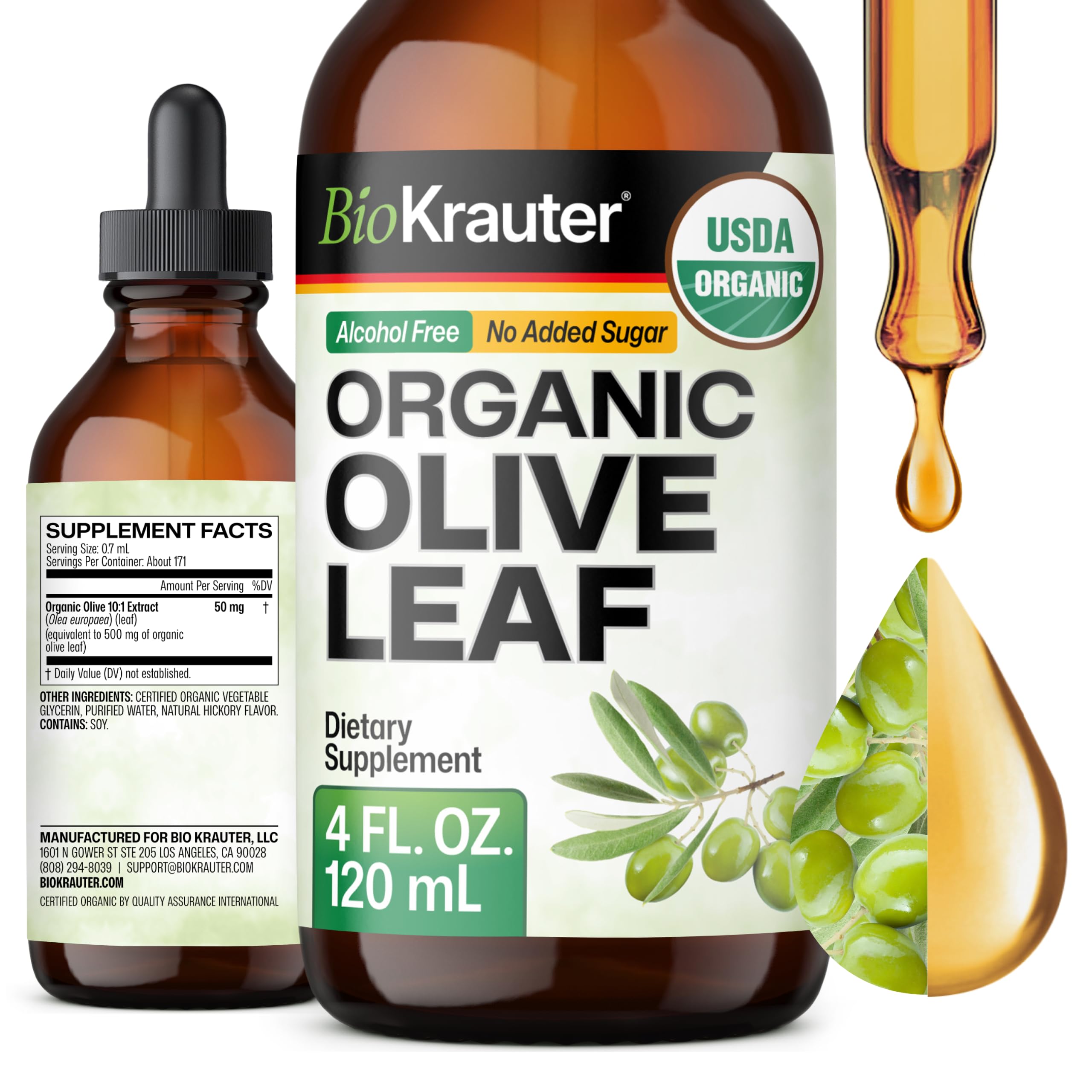 USDA Organic Olive Leaf Extract for Immune Support and Oleuropein, 4 Fl Oz