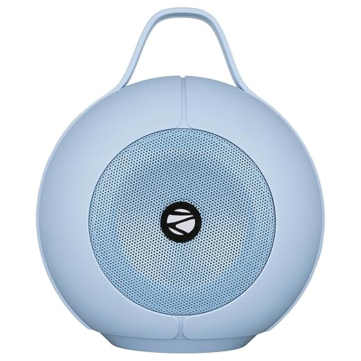 ZEBRONICS Sound POD 30 Portable Bluetooth Speaker, 12 Watts, Upto 8 Hours Playback, Passive Radiator, BTv5.3 | mSD | TWS | Splash Proof, RGB LED, Carry Handle, Deep Bass (Sky Blue)