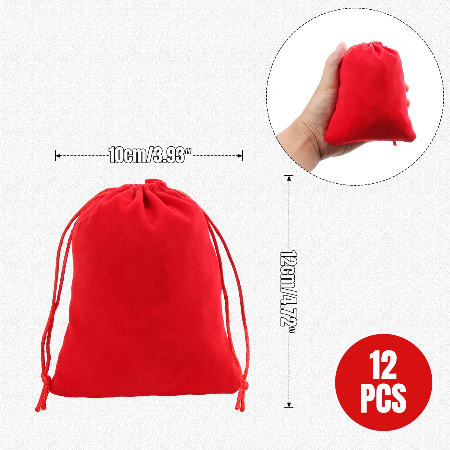 12 Sacchetti Regalo In Velluto Rosso E Oro Con Coulisse, 10x12 Cm, Porta Gioielli E Piccoli Oggetti, Eleganti E Morbidi