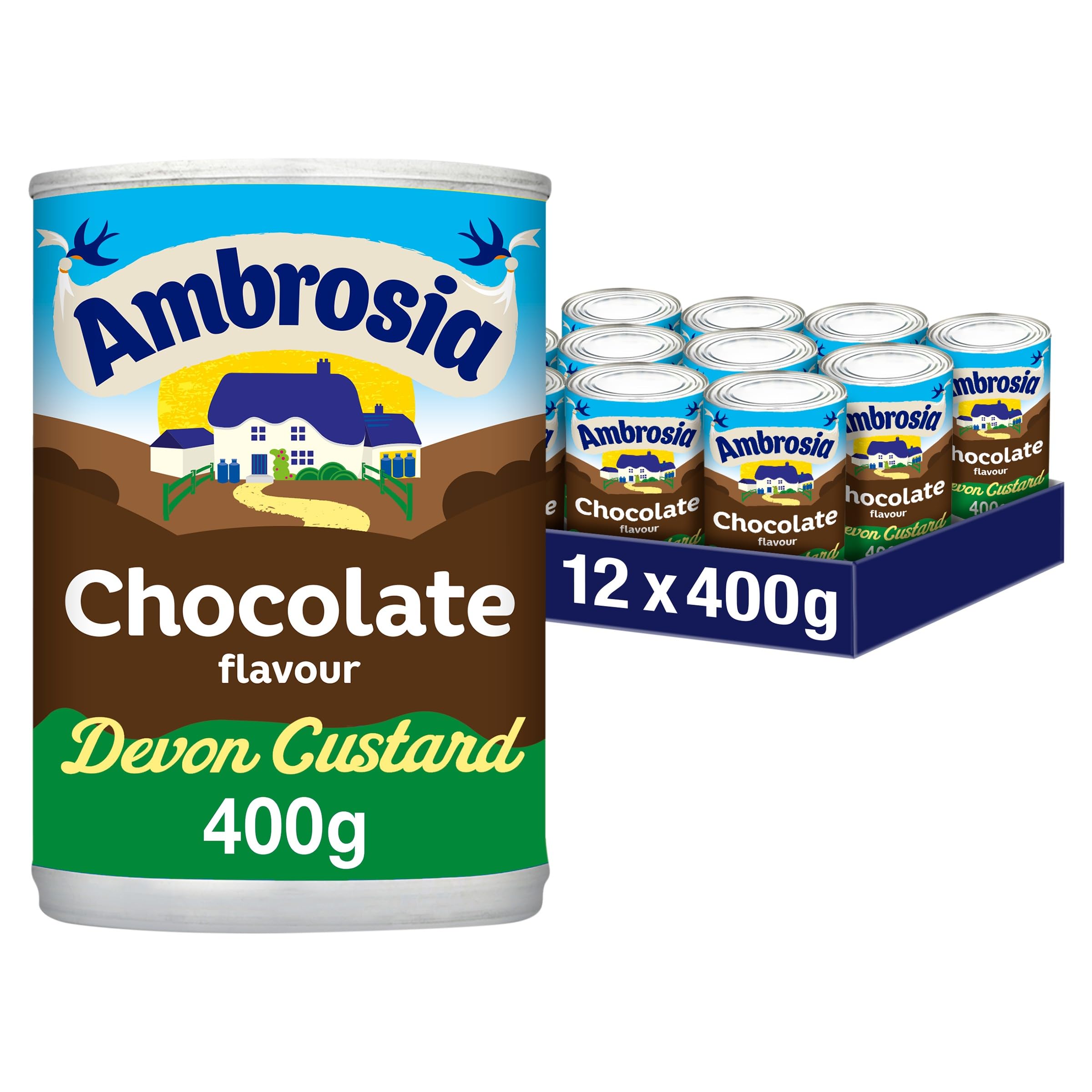 Ambrosia Devon Custard Cans Chocolate Flavour, Creamy Ready-to-Eat Dessert, 400 g (Pack of 12)