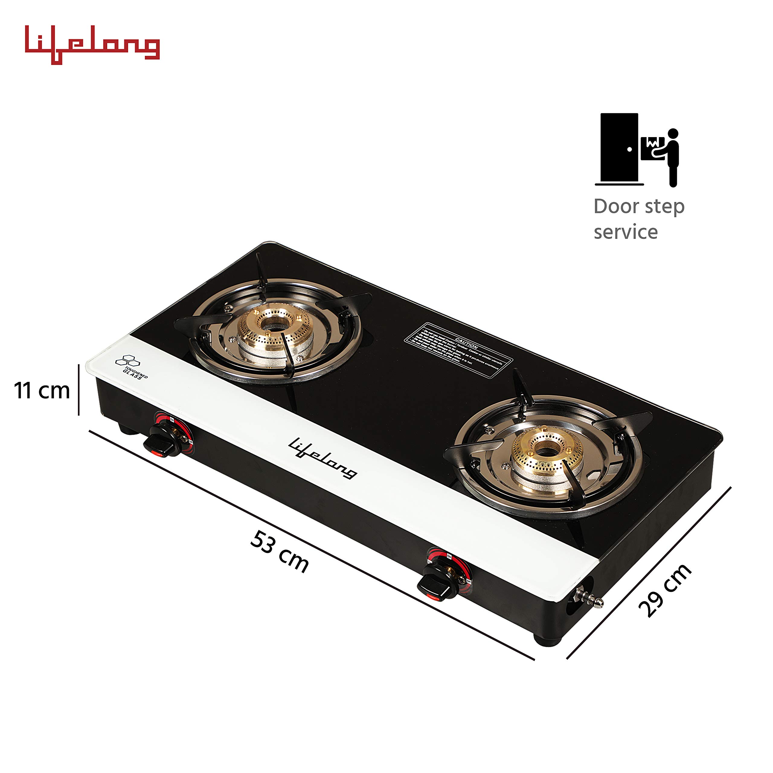 Lifelong Glass Top 2 Burner Gas Stove | Premium Design, Brass