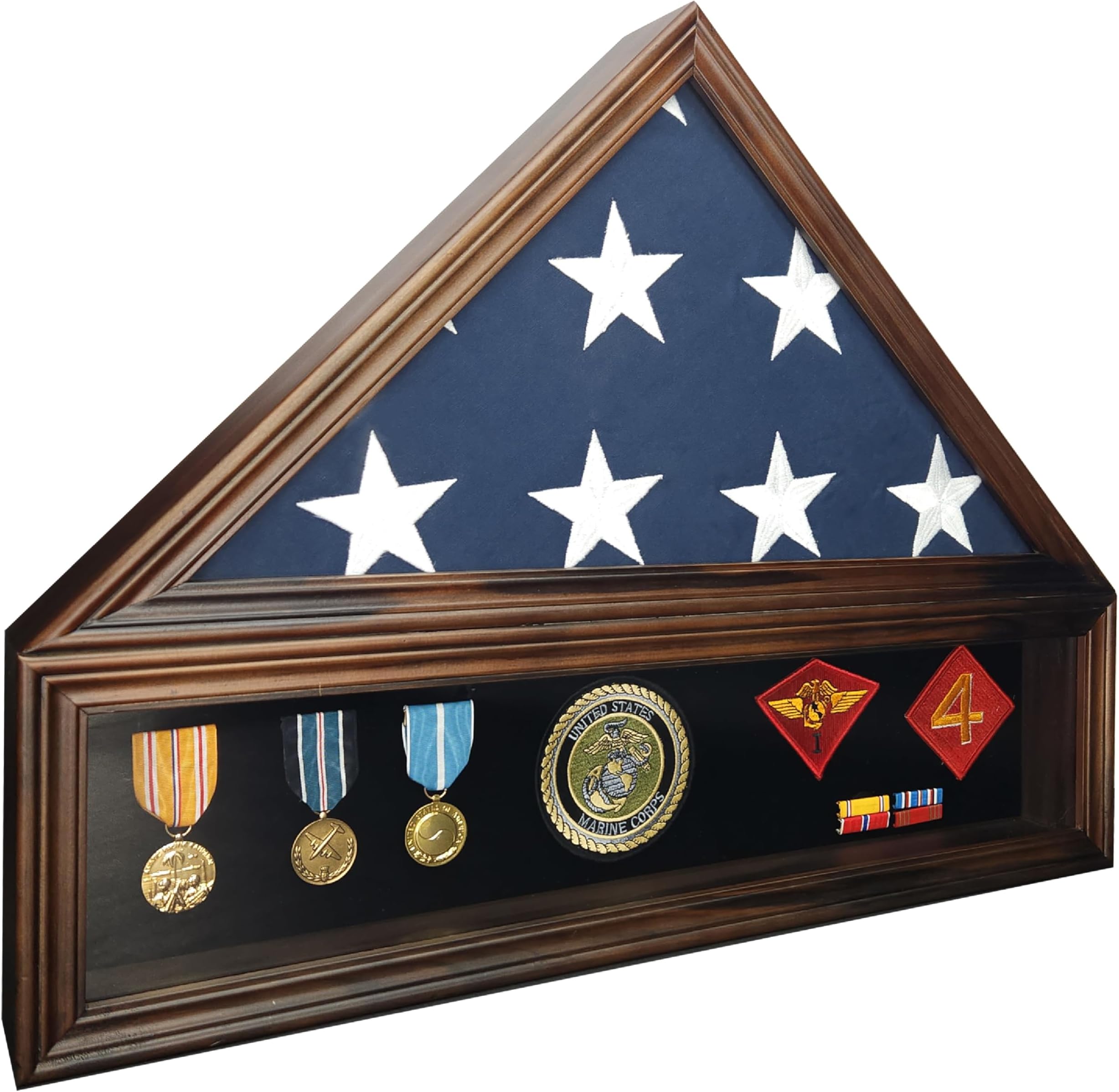 Solid Wood Memorial Funeral Flag Display Case Medal