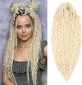 Leeven Synthetic Dreadlock Extensions Double Ended 24 Inch 30 Strands Boho Dreads 613 Blonde 3 Style Mixed Wavy Curly DE Dreads Braid in Full Set Dread for Women Girl