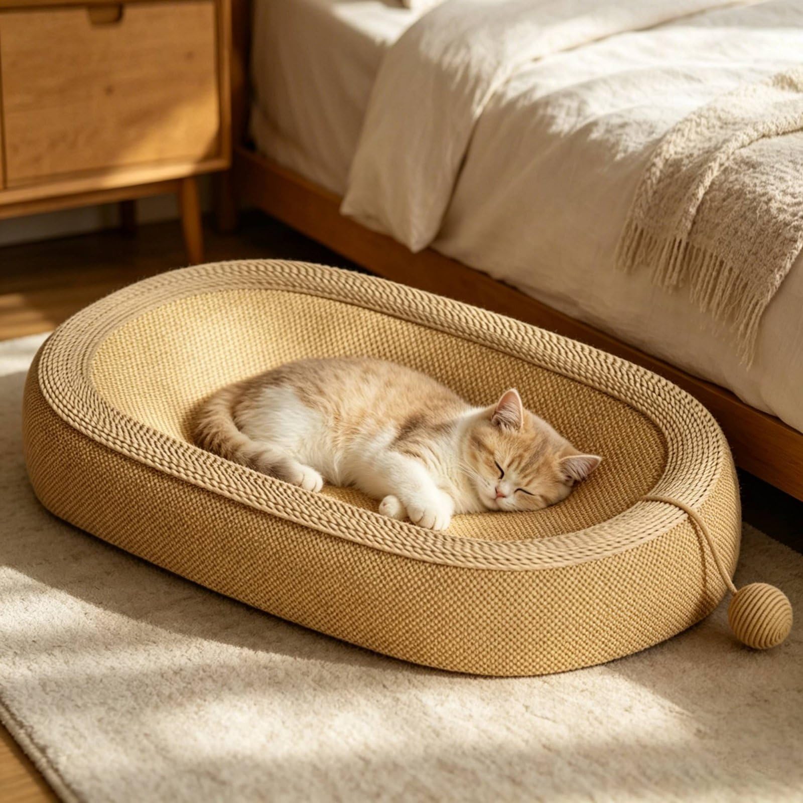 Tavoletta Tiragraffi Gatto Tappetino Letto Cuccia Nido in Sisal Compatto Senza Detriti con Palla Sospesa per Attività Adatta per Appartamento Famiglia