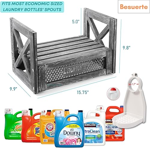 Miniatura 4 de Besuerte Soporte de detergente para lavandería, estación de lavandería de madera estilo granja, espacio de almacenamiento para tina de detergente