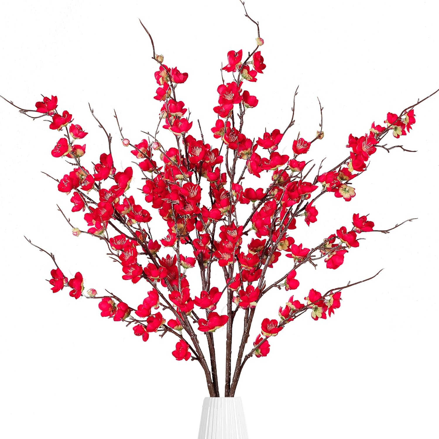 Sggvecsy Artificial Cherry Blossom Flowers 4 Pcs Faux Cherry Blossom Stems Faux Silk Cherry Blossom Branches 41’’ Fake Flowers Long Stems for Vase Arrangements Home Wedding Table Decor (White)