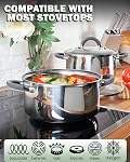 Cook N Home Ensembles de cuisine Pots et casseroles de base, 12-Piece, Poignée en silicone gris acier inoxydable