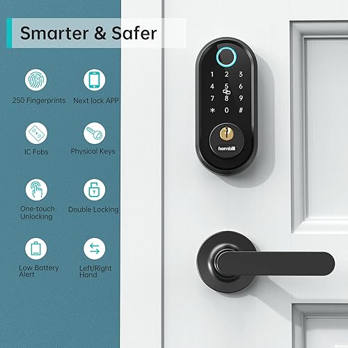 Miniatura 2 de Cerradura inteligente, cerradura de puerta de entrada sin llave Hornbill con 2 manijas de palanca, juegos de manijas de puerta delantera de huellas