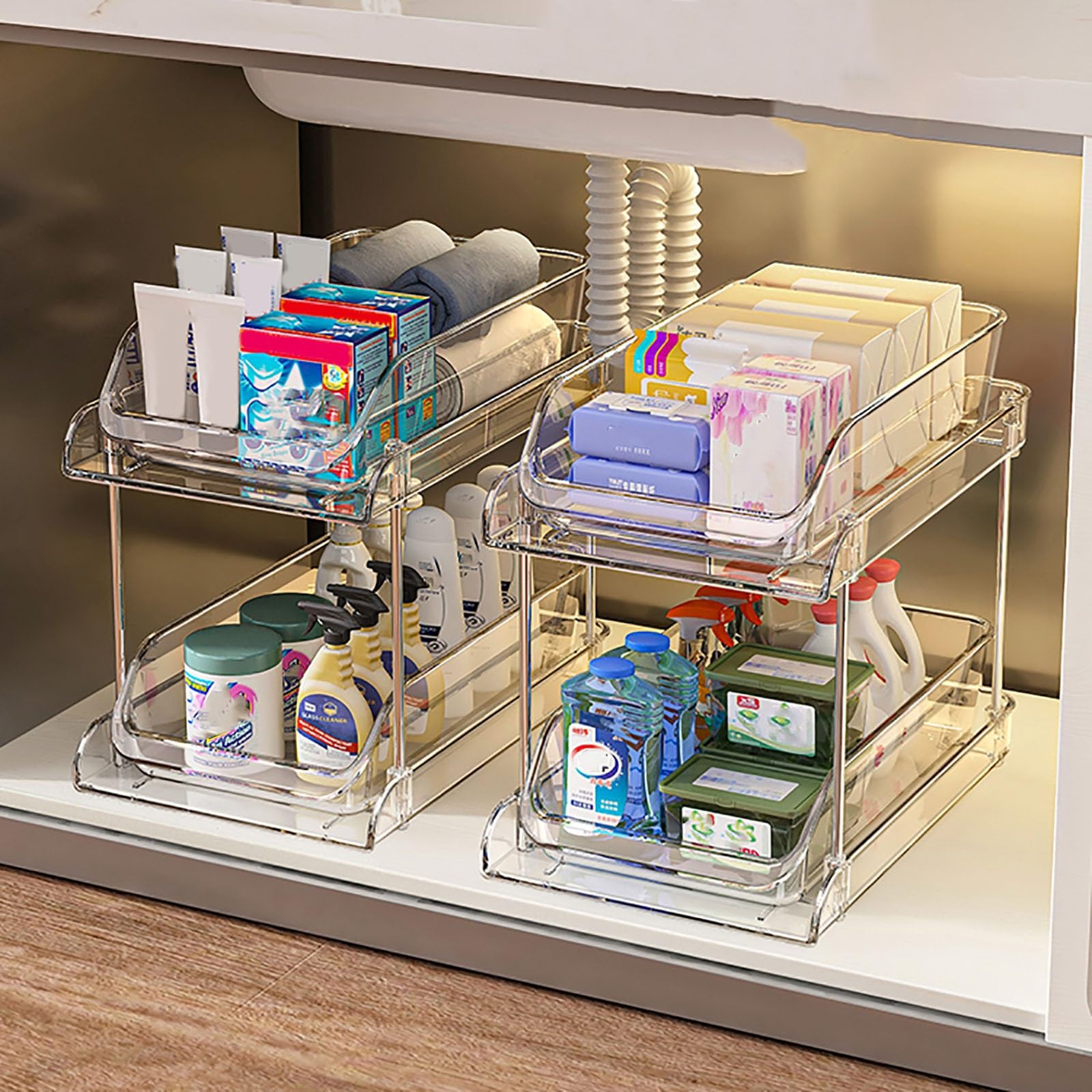 Organizador Bajo Fregadero de 2 Niveles para Debajo del Fregadero de Baño: Organizador Limpieza para Cocina y Baño, Diseño de Despensa Que Ahorra Espacio