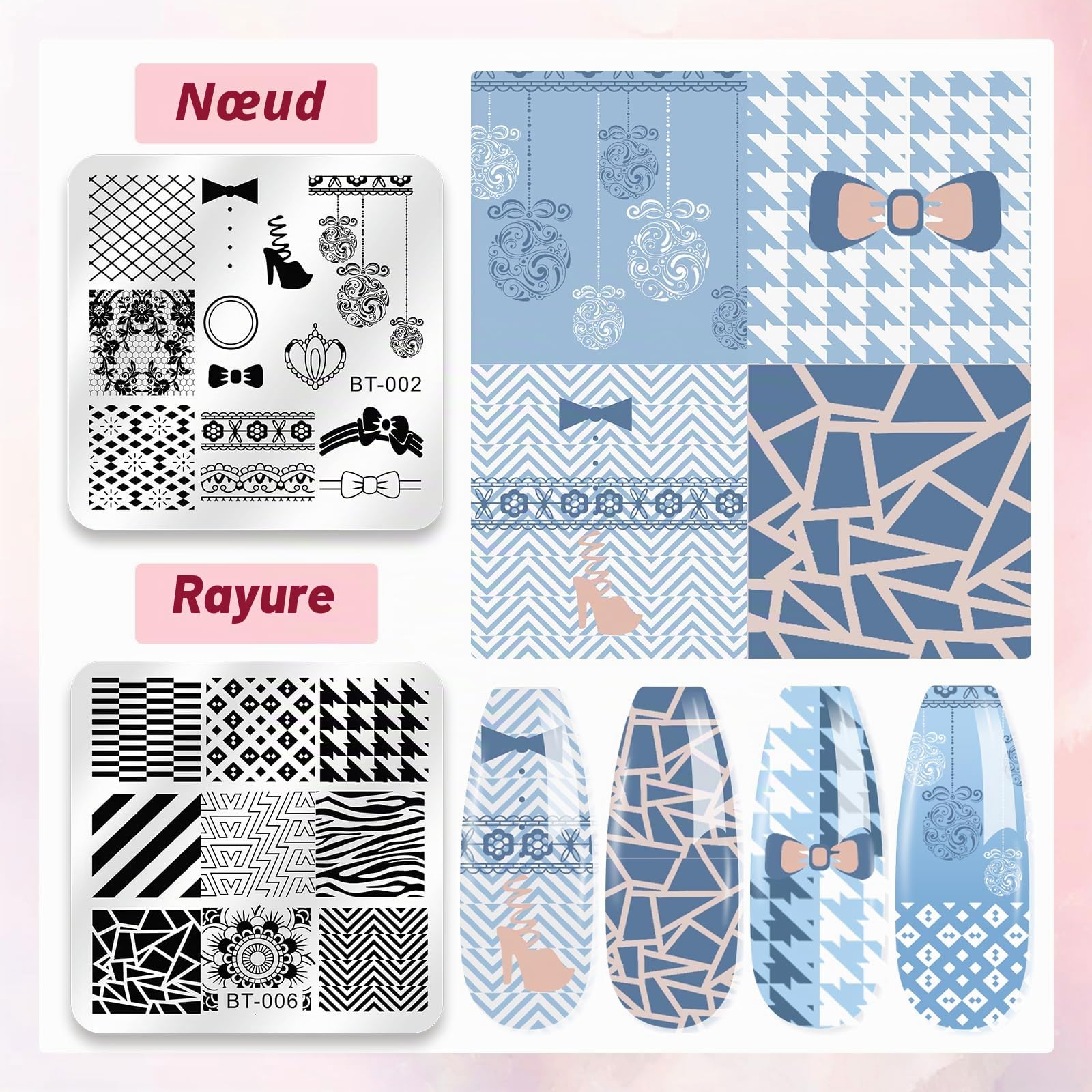 Biutee Set de Stamping Nail Art Kit d'estampage d'ongles 15 pièces modèles d'art d'ongle avec motifs d'animaux, de feuilles et de fleurs 1 Tampon 2 Grattoir 1 Paquet de Cartes