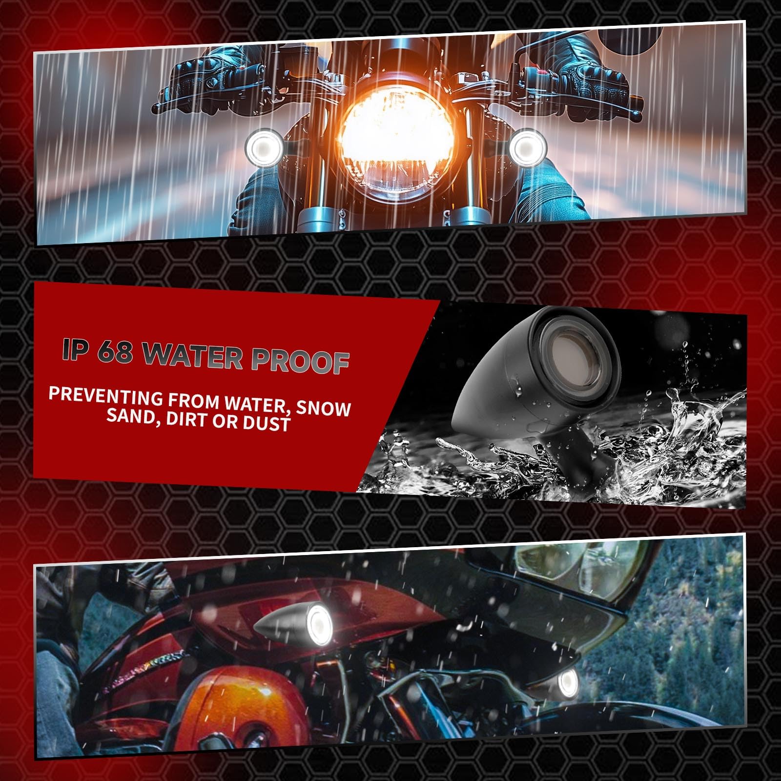 DREAMIZER LED Frecce Moto, CNC Indicatore 12V Universale per Scooter, Ambra & Bianca Luce Compatibile con Harley Honda Kawasaki Suzuki Triumph Yamaha, 2 Pezzi