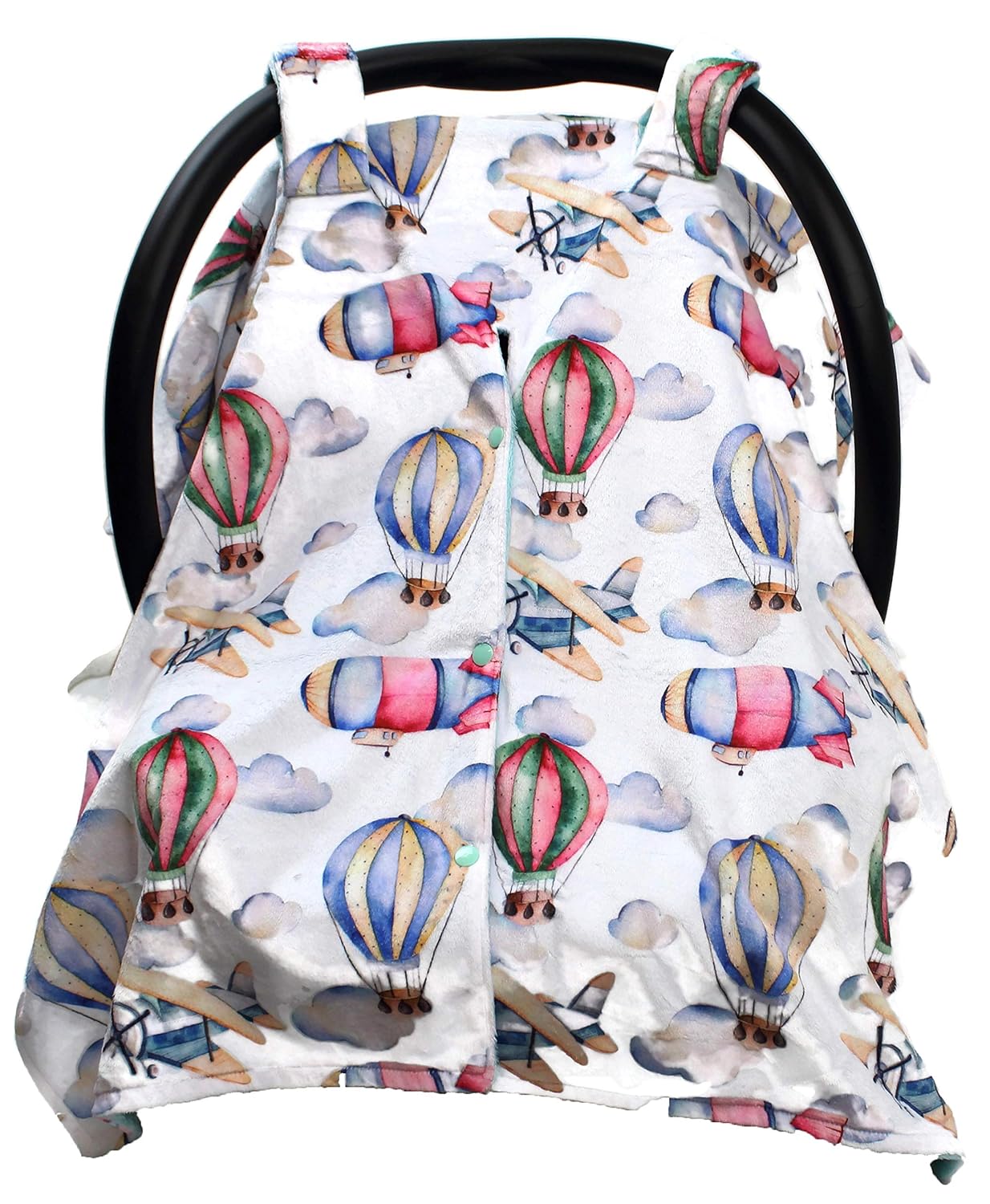 Dear Baby Gear - Baby Car Seat Canopy - Infant Car Seats Covers - Carseat Canopies for Boys & Girls - Toddler Carseat Cover w/Snap Opening (Airplanes, Zeppelins, Hot Air Balloons, Opal Blue 40"x30")