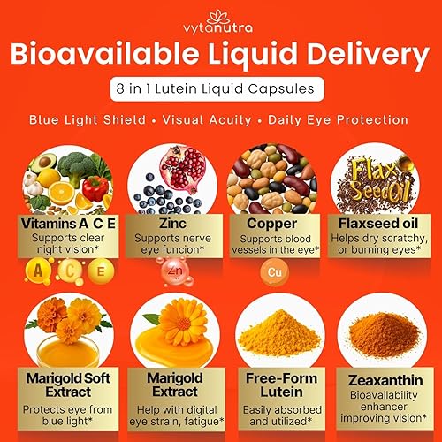 Miniatura 4 de Luteína líquida y zeaxantina  Soporte ocular de rápida absorción para luz azul y salud visual con zinc, vitamina A y antioxidantes  60 cápsulas