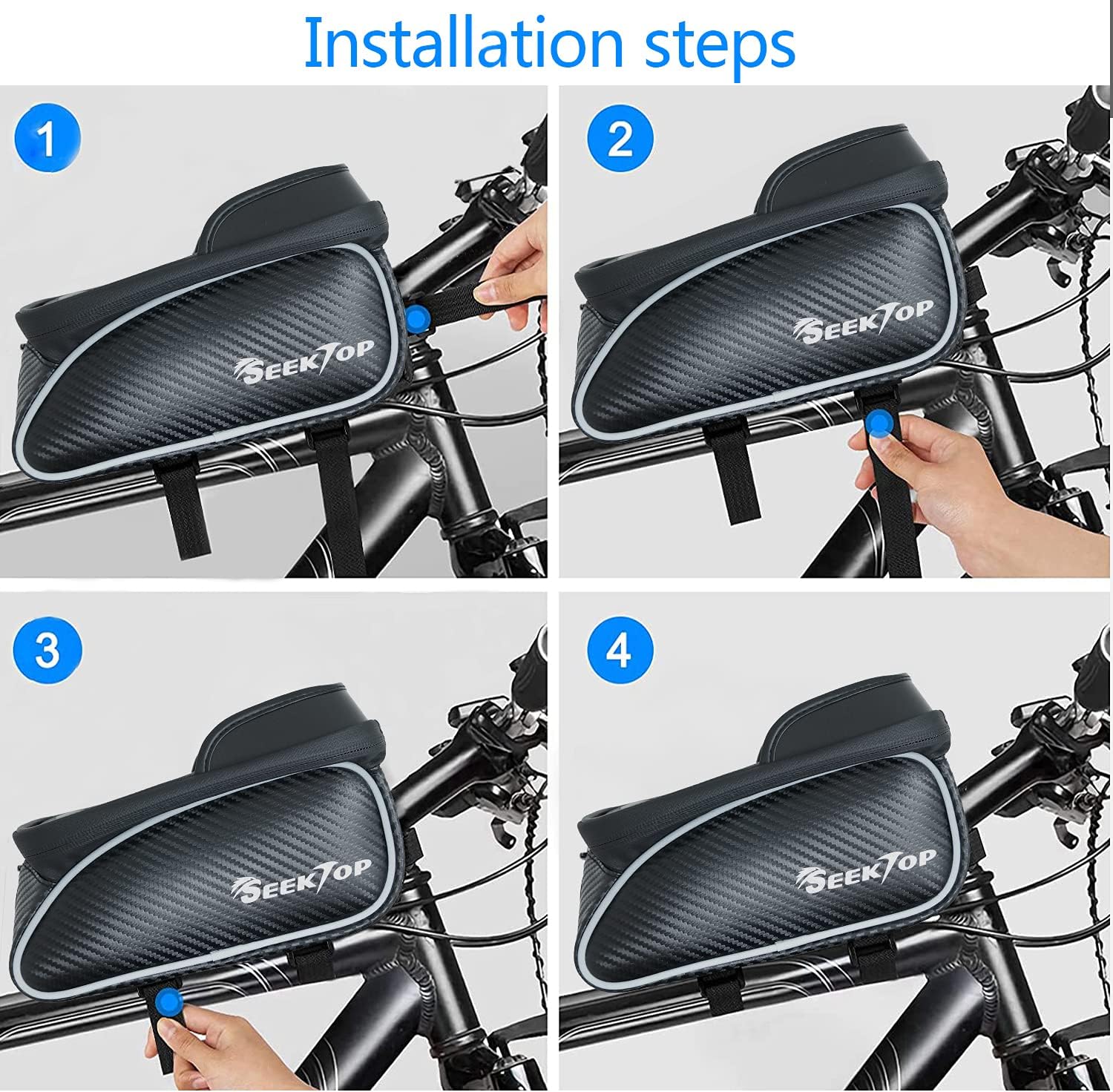 Seektop Top Tube Bike Bag Waterproof Bike Frame Bag, Bike Handlebar Bag Bicycle Phone Bag, Cycling Phone Mount Pack Mountain Bike Accessories Bag for iPhone 12 11 7 8 Plus Xs Max Below 6.5: Automotive