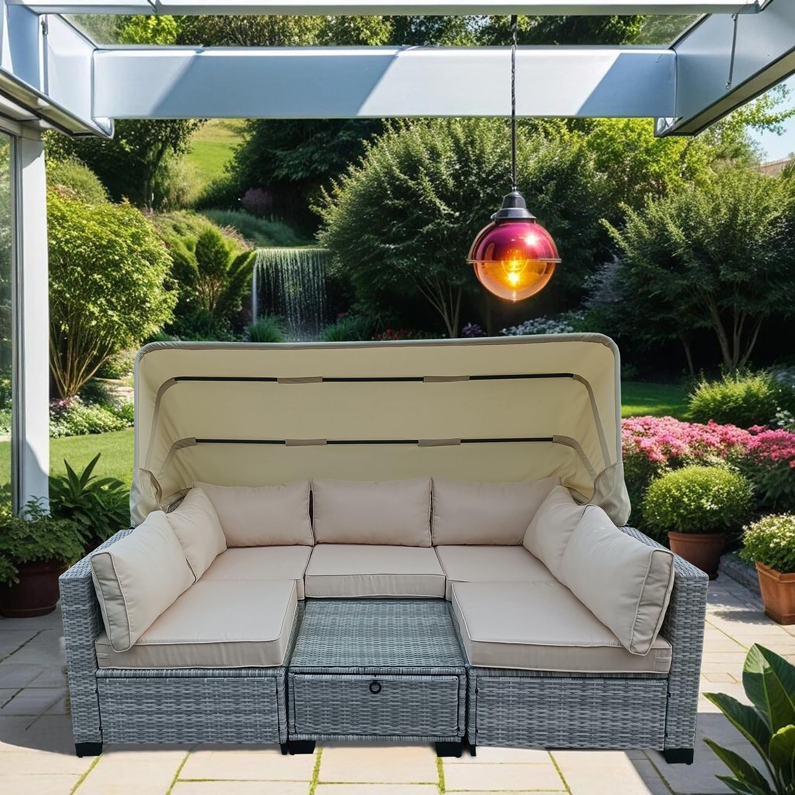 HTI living Loungemöbel Grau/Beige 6-teiliges Set Outdoor Sofa Gartenlounge Gartensofa