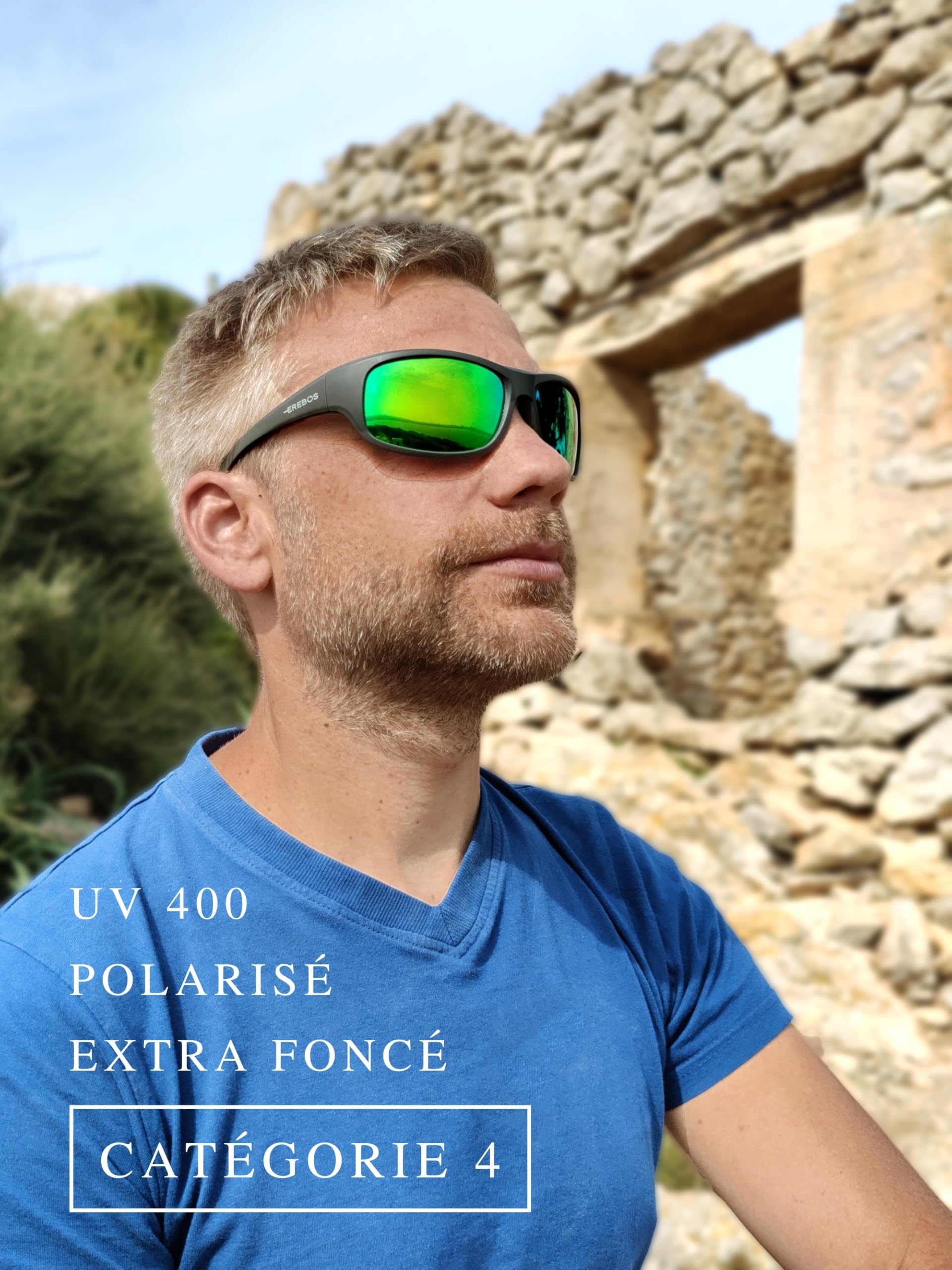 Lunettes de soleil verres polarisants EREBOS | Très foncés de cat. 4 | Protection UV 400 | Luminosité extrême - montagne et mer | Photophobie | sport | 24 g