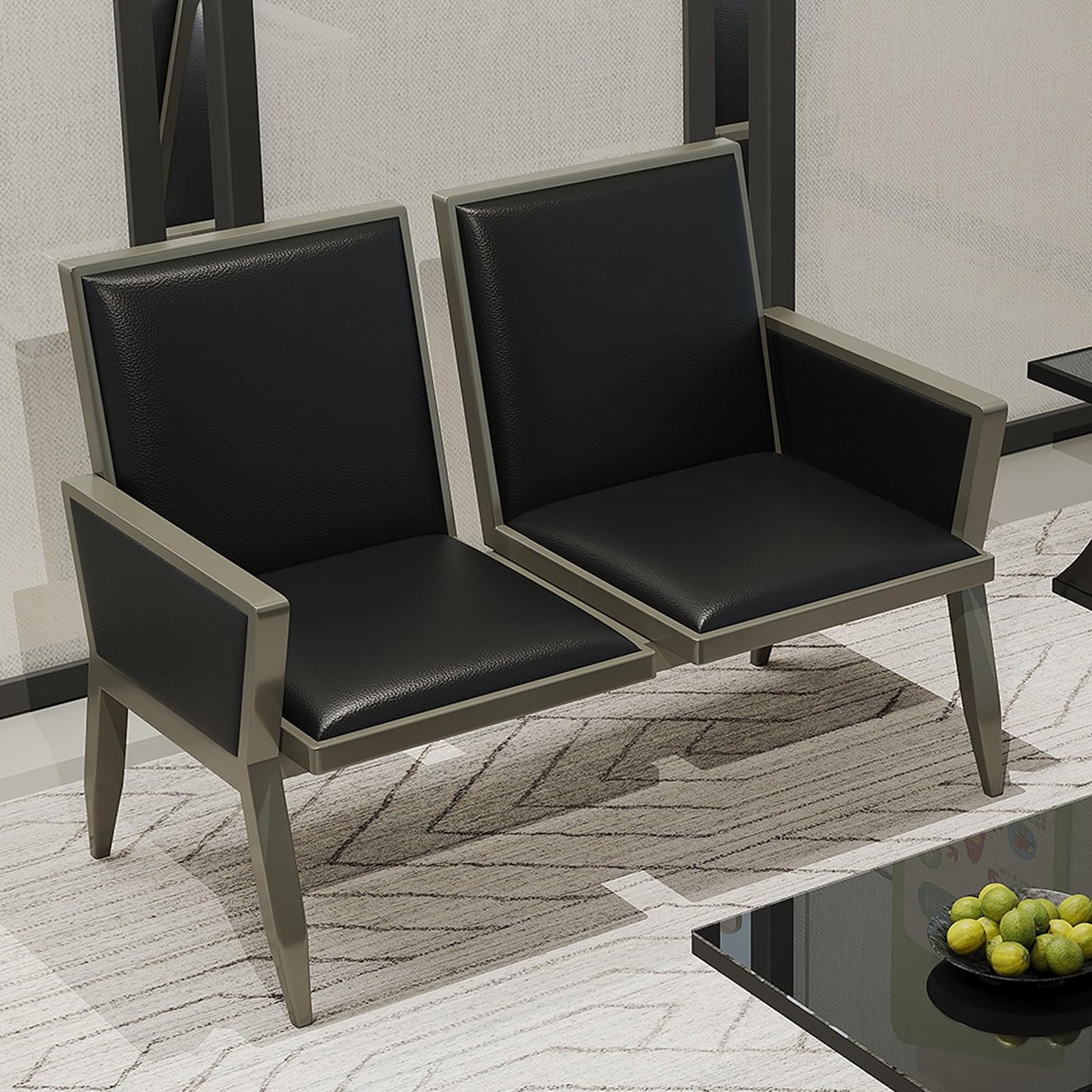 GTHTUHFD 2/3-Seat Reception Sofa, Leather Waiting Room Chair, Conference Chairs With Reinforced Backrest And Armrests, For Airport, Hospital, Barbershop,Black-2-seater 120cm/47.2in